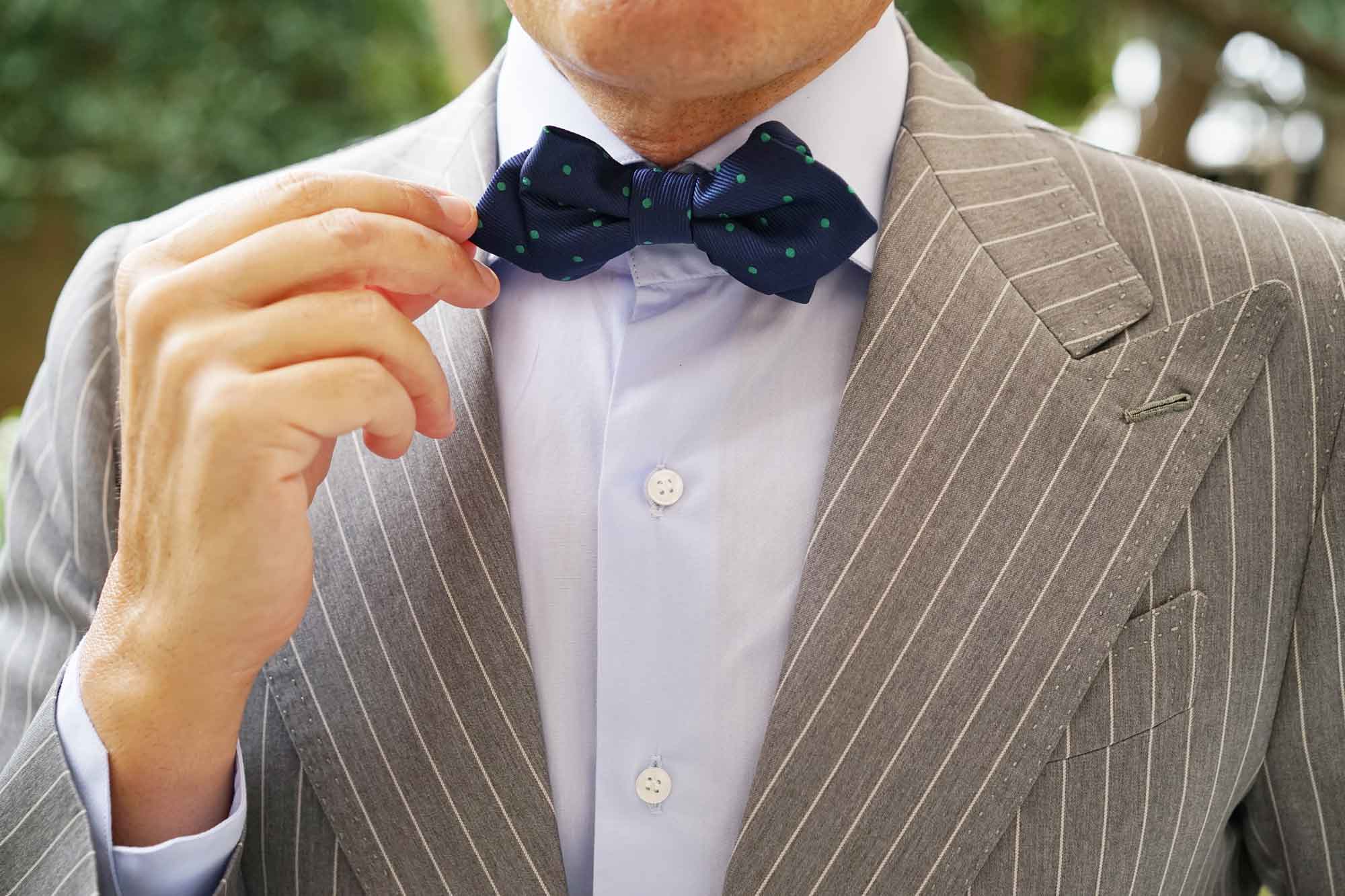 Navy Blue with Green Polka Dots Diamond Bow Tie