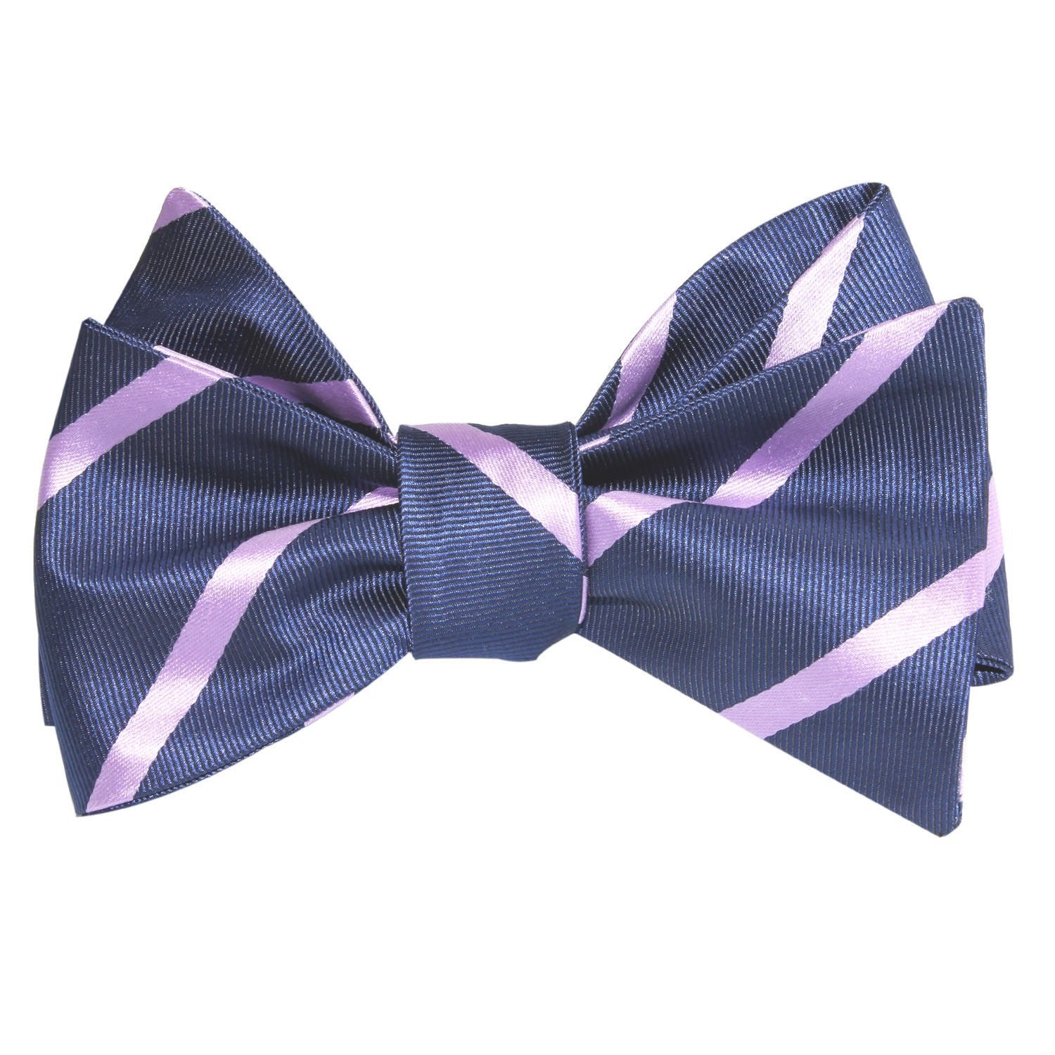 Navy Blue with Lavender Purple Stripes Self Tie Bow Tie