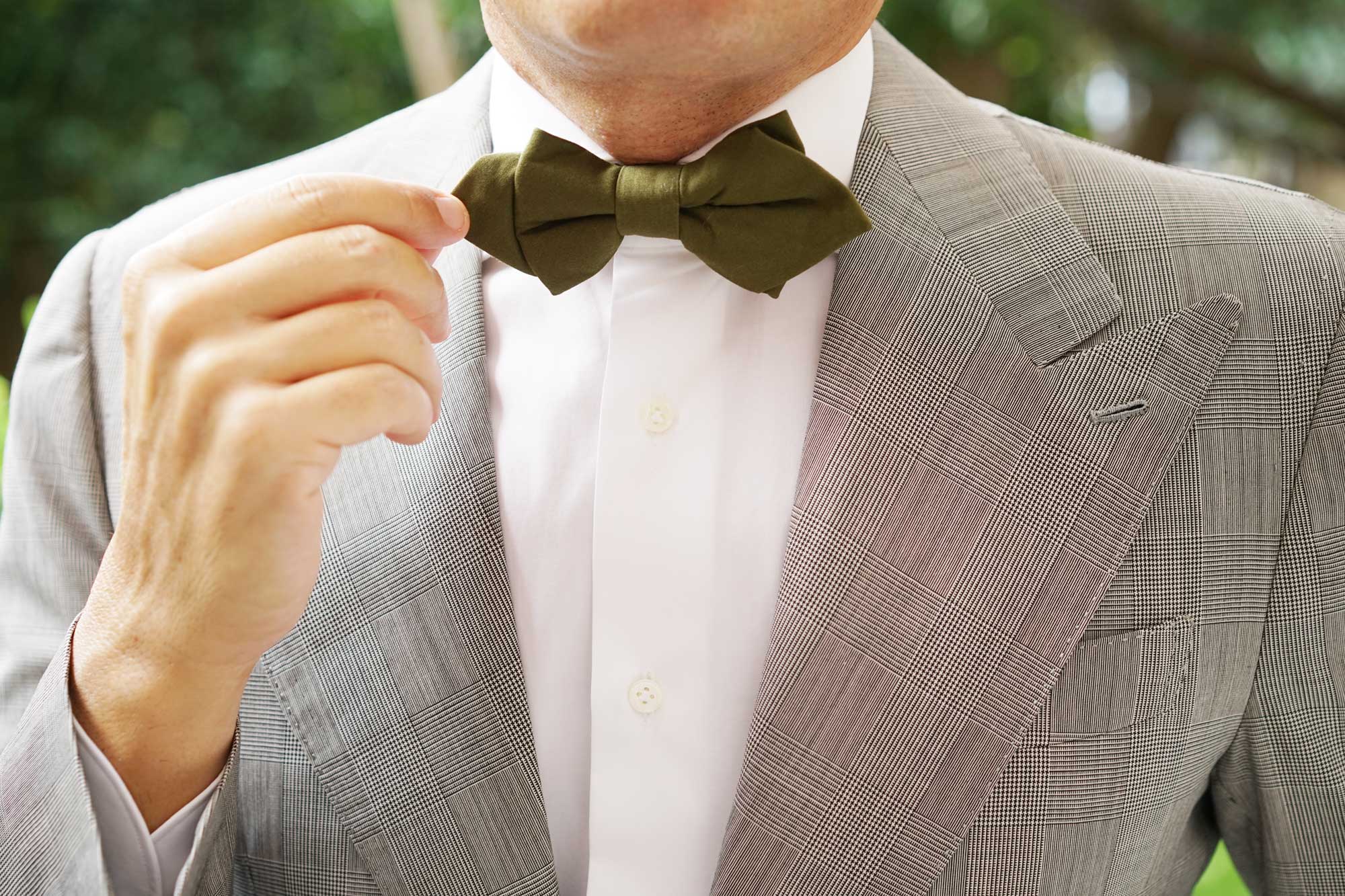 Army Green Cotton Diamond Bow Tie