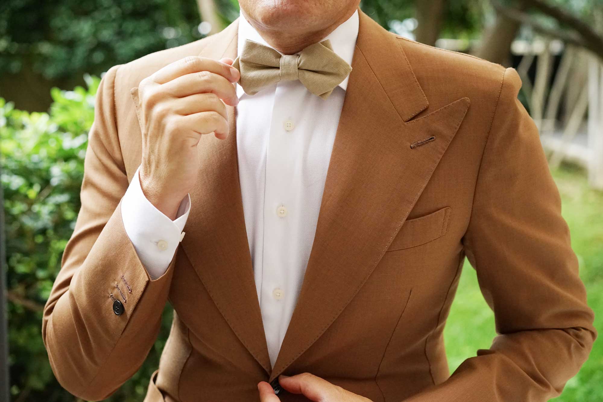 Khaki Linen Diamond Bow Tie