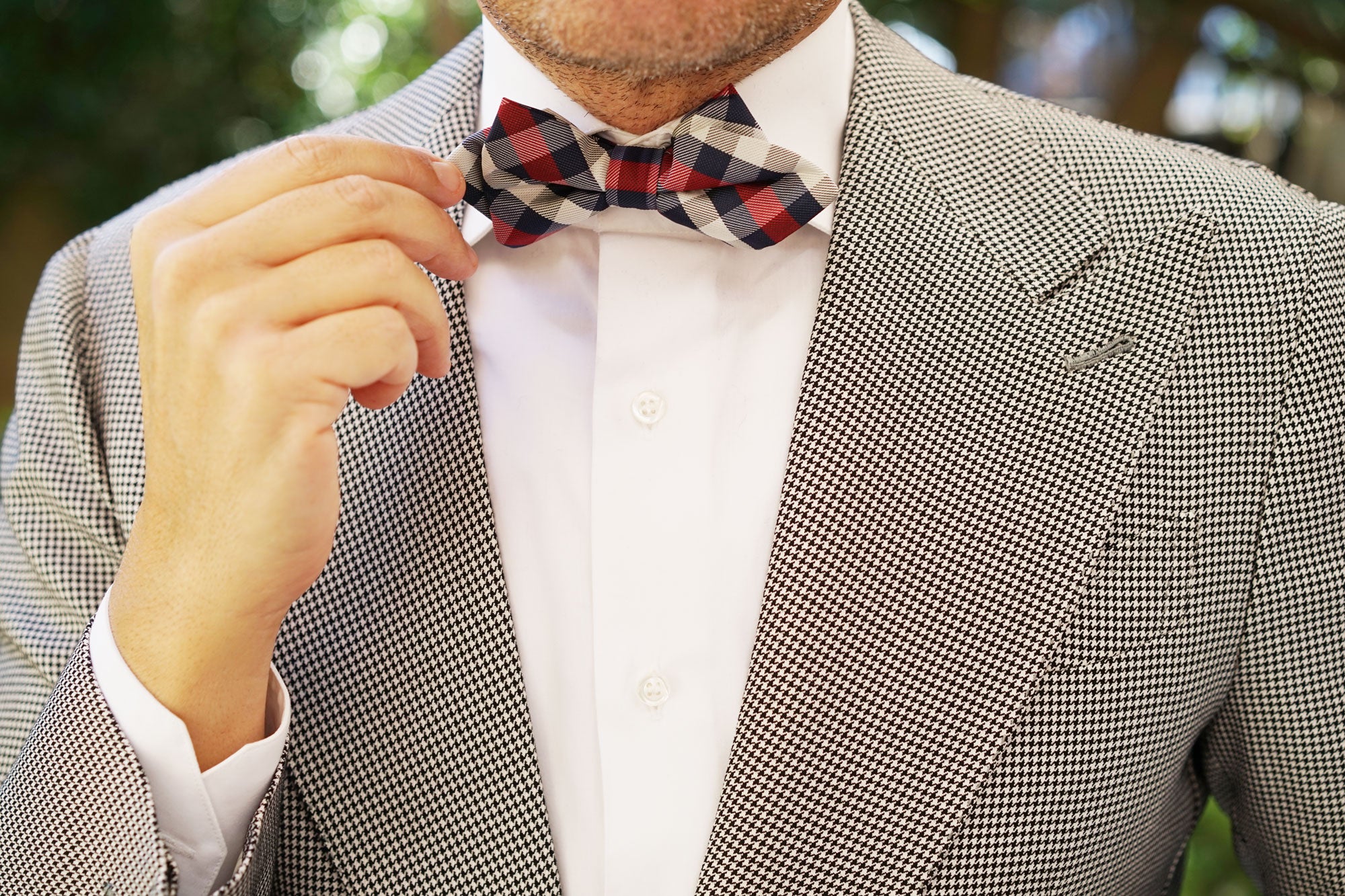 Navy Checkered Scotch Red Diamond Bow Tie