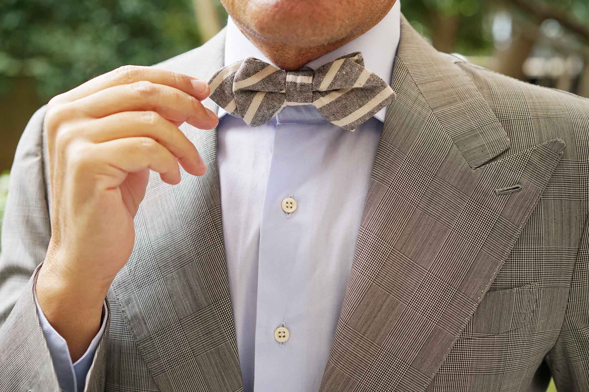 Adana Black Chalk Stripe Linen Diamond Bow Tie