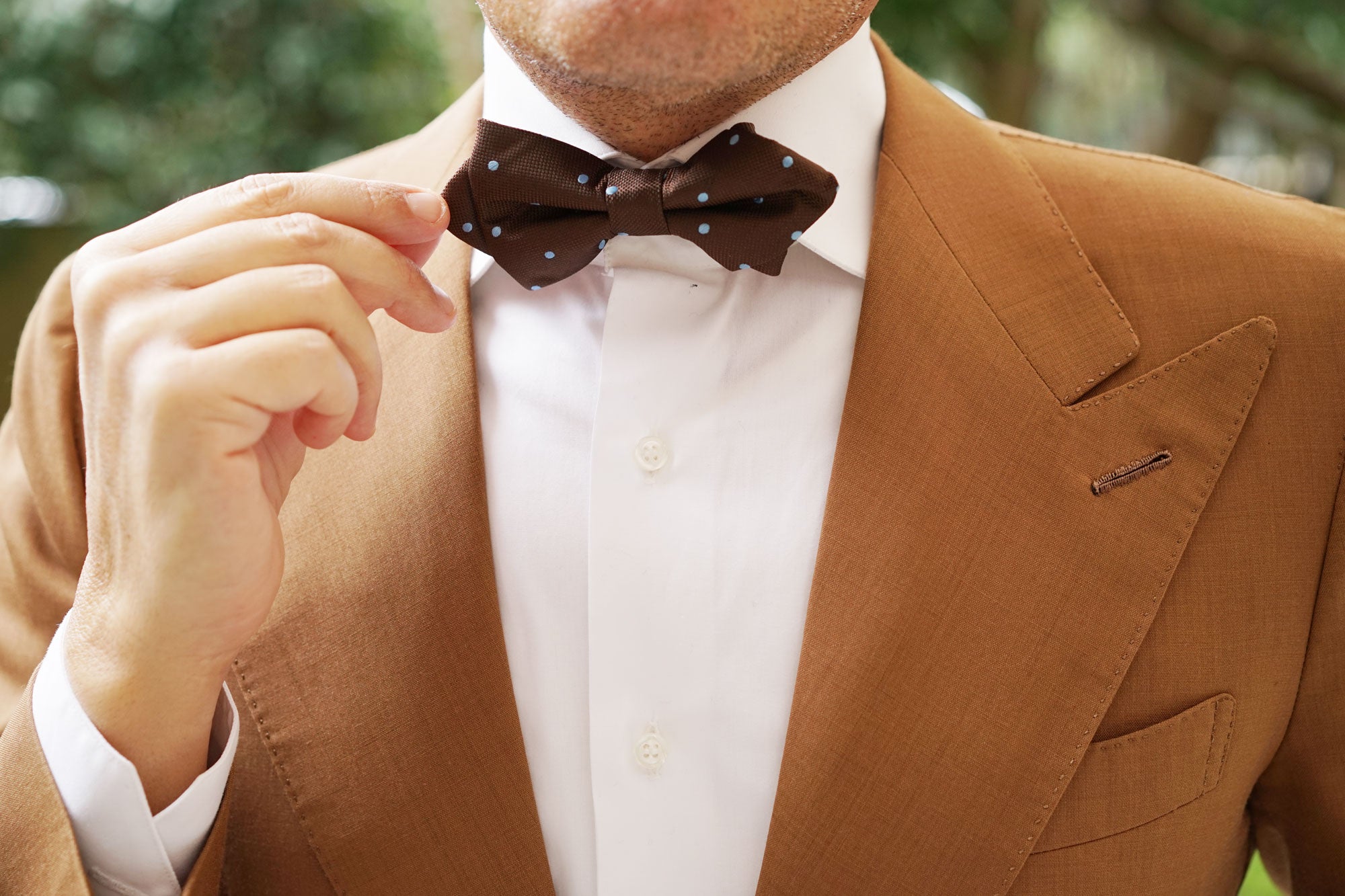 Brown on Blue Polkadot Diamond Bow Tie