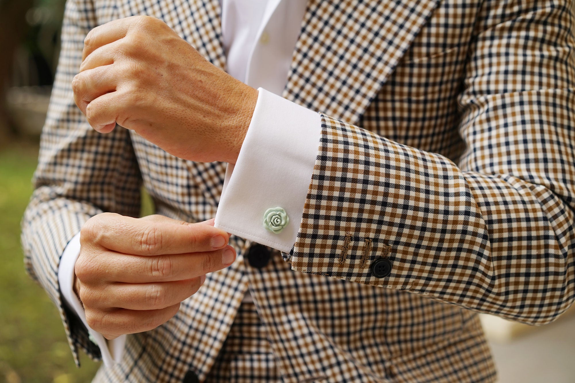 Pastel Mint Green Rose Metal Cufflinks