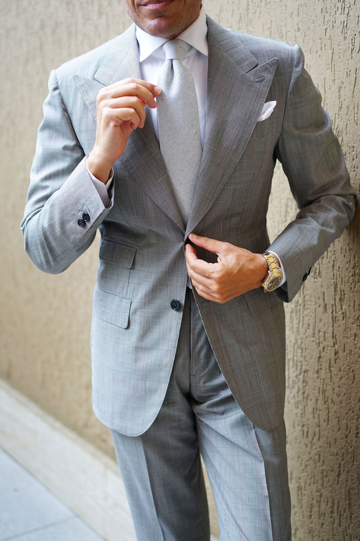 Light Grey Twill Stripe Linen Necktie