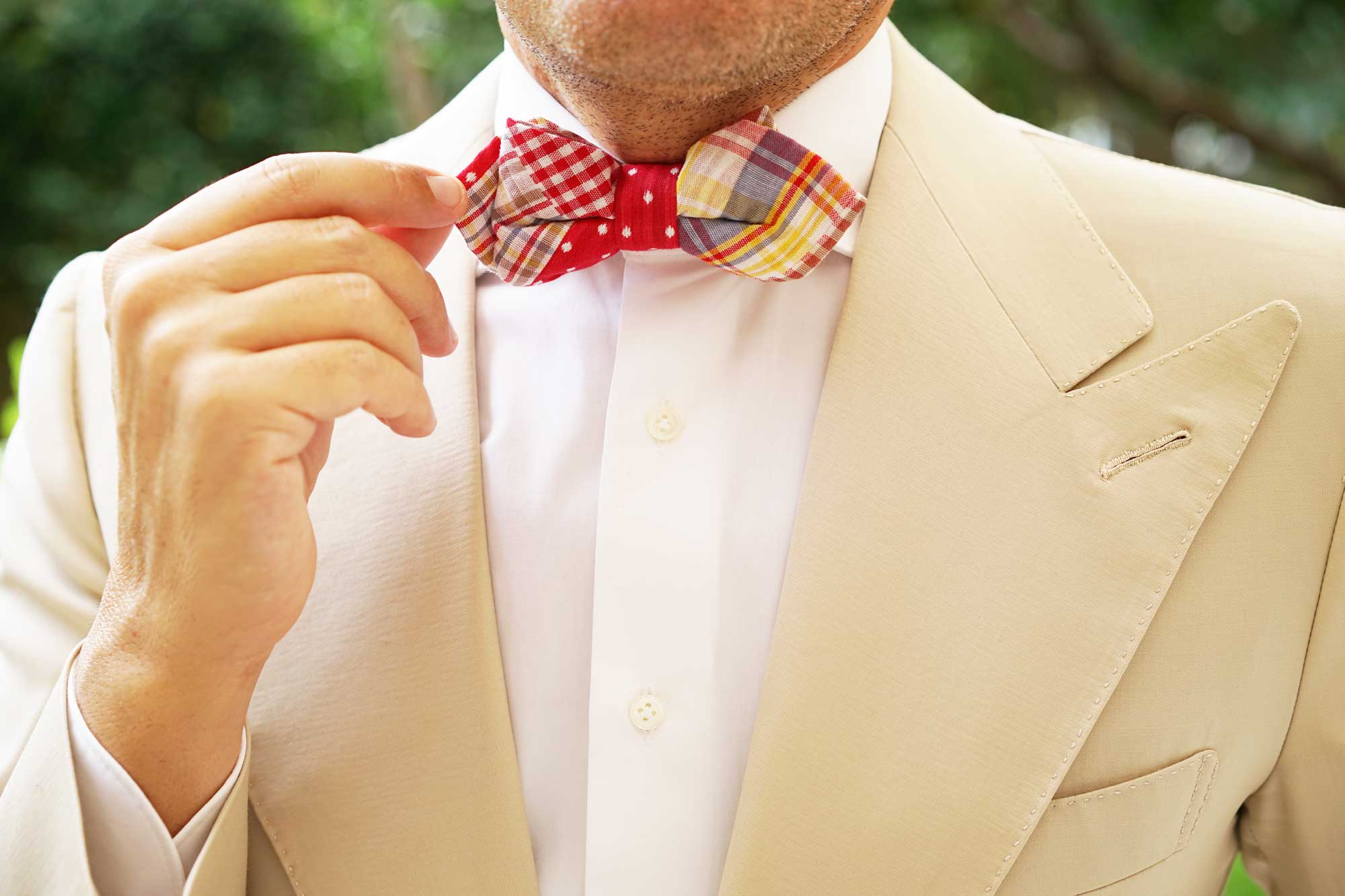 Plaid Red Gingham Cotton Polka Dot Diamond Bow Tie