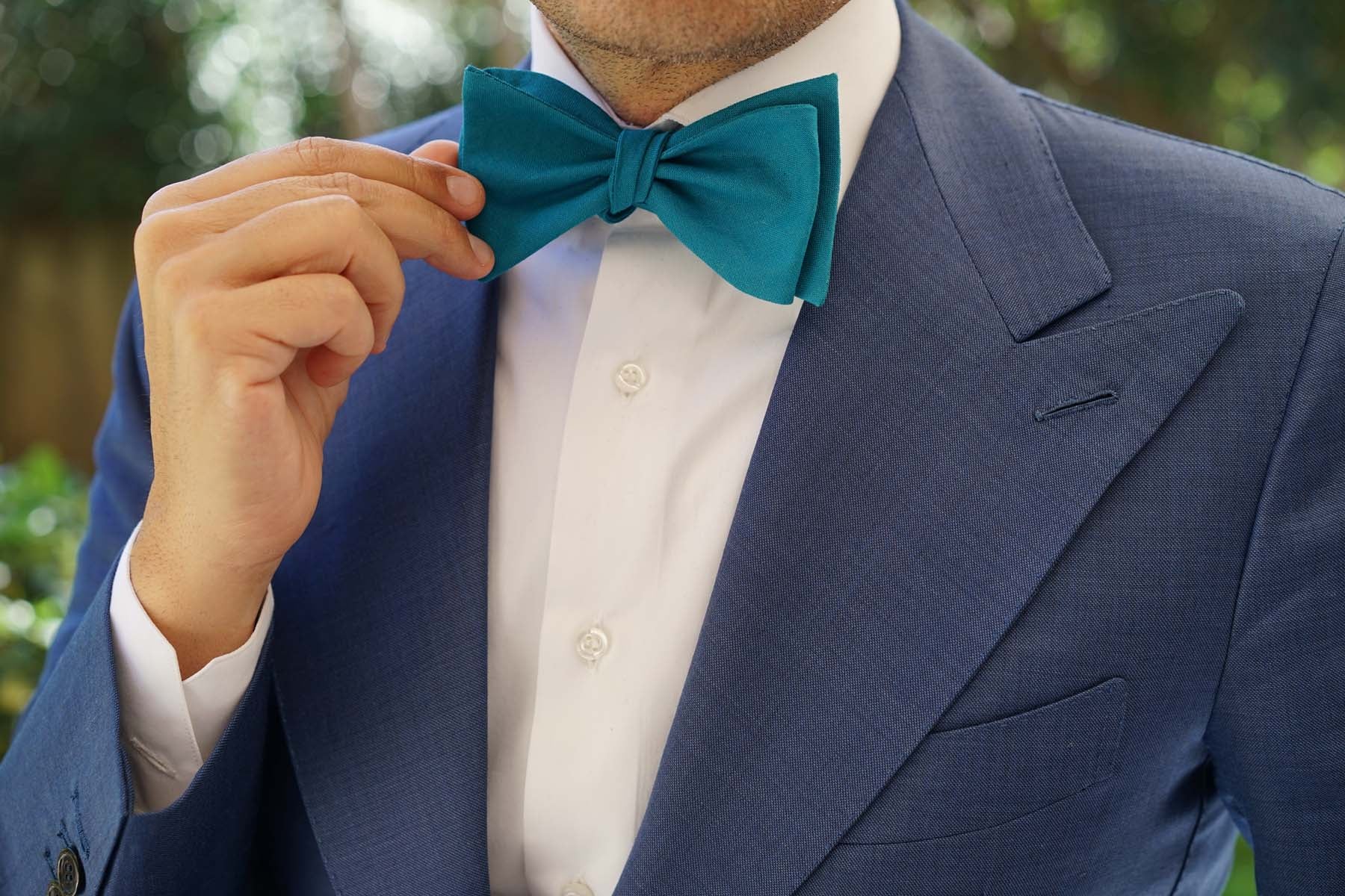 Teal Slub Linen Self Tie Bow Tie