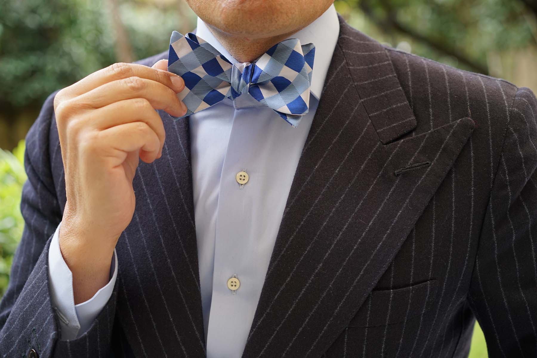 Sea and Light Blue White Checkered - Bow Tie (Untied)