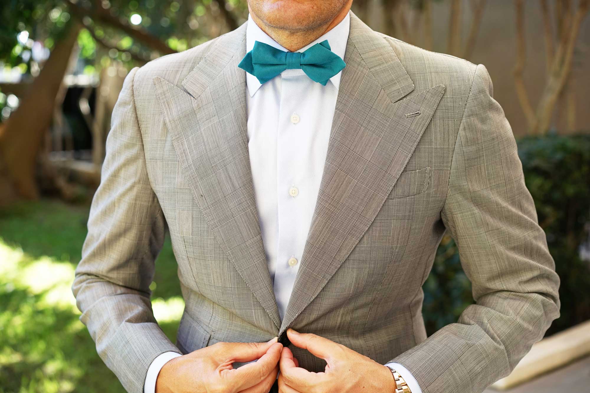 Teal Slub Linen Diamond Bow Tie