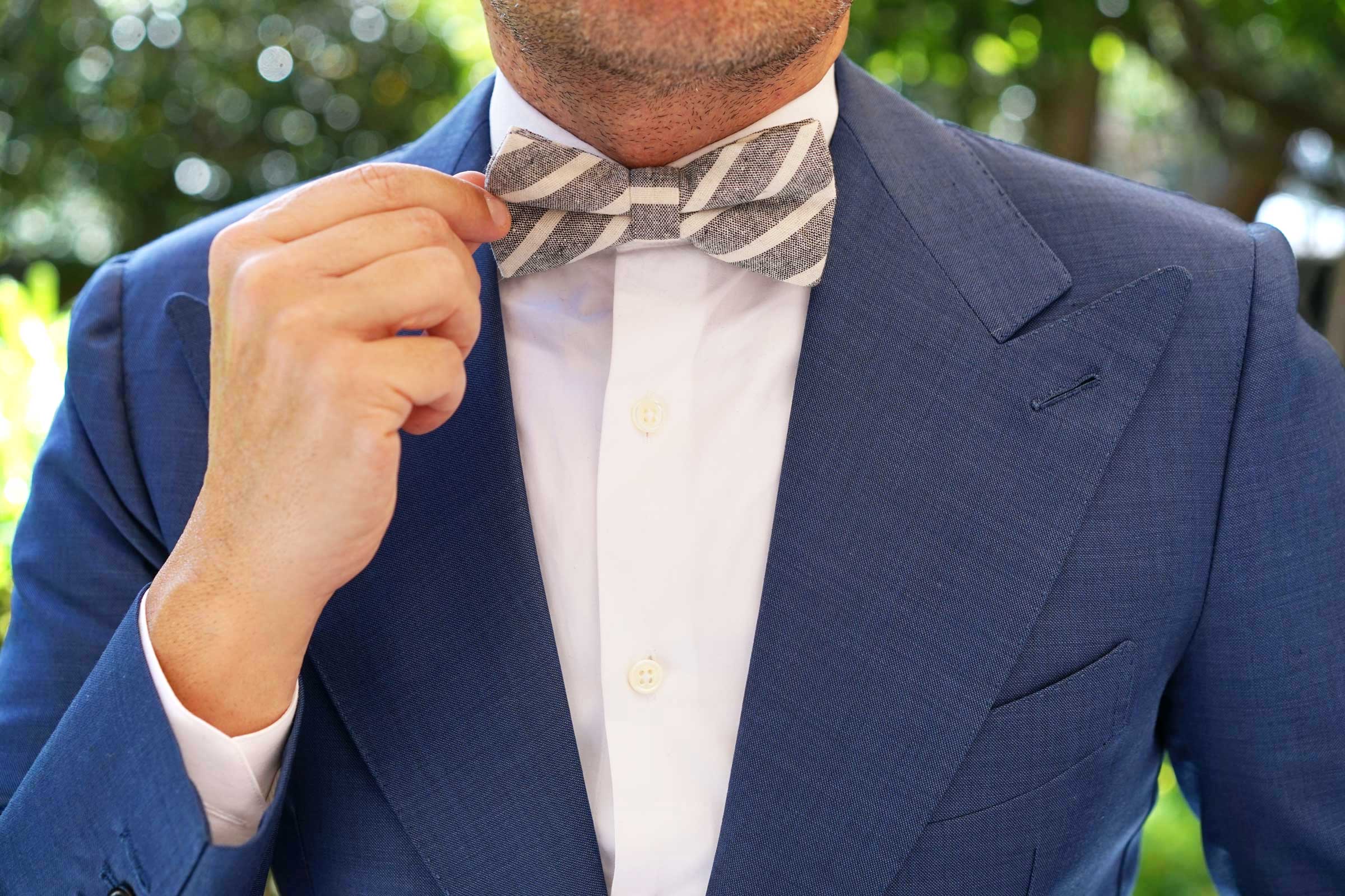 Adana Black Chalk Stripe Linen Bow Tie