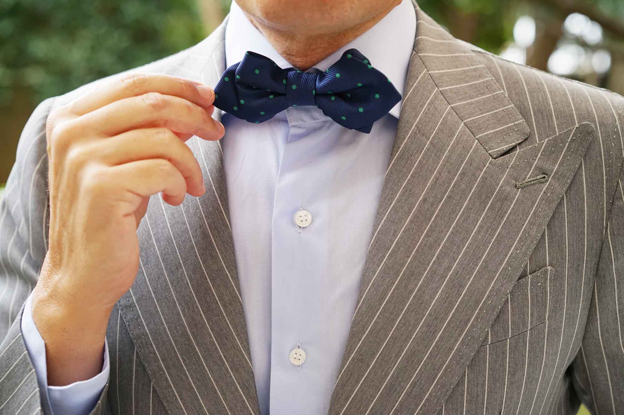 Navy Blue with Green Polka Dots Diamond Bow Tie