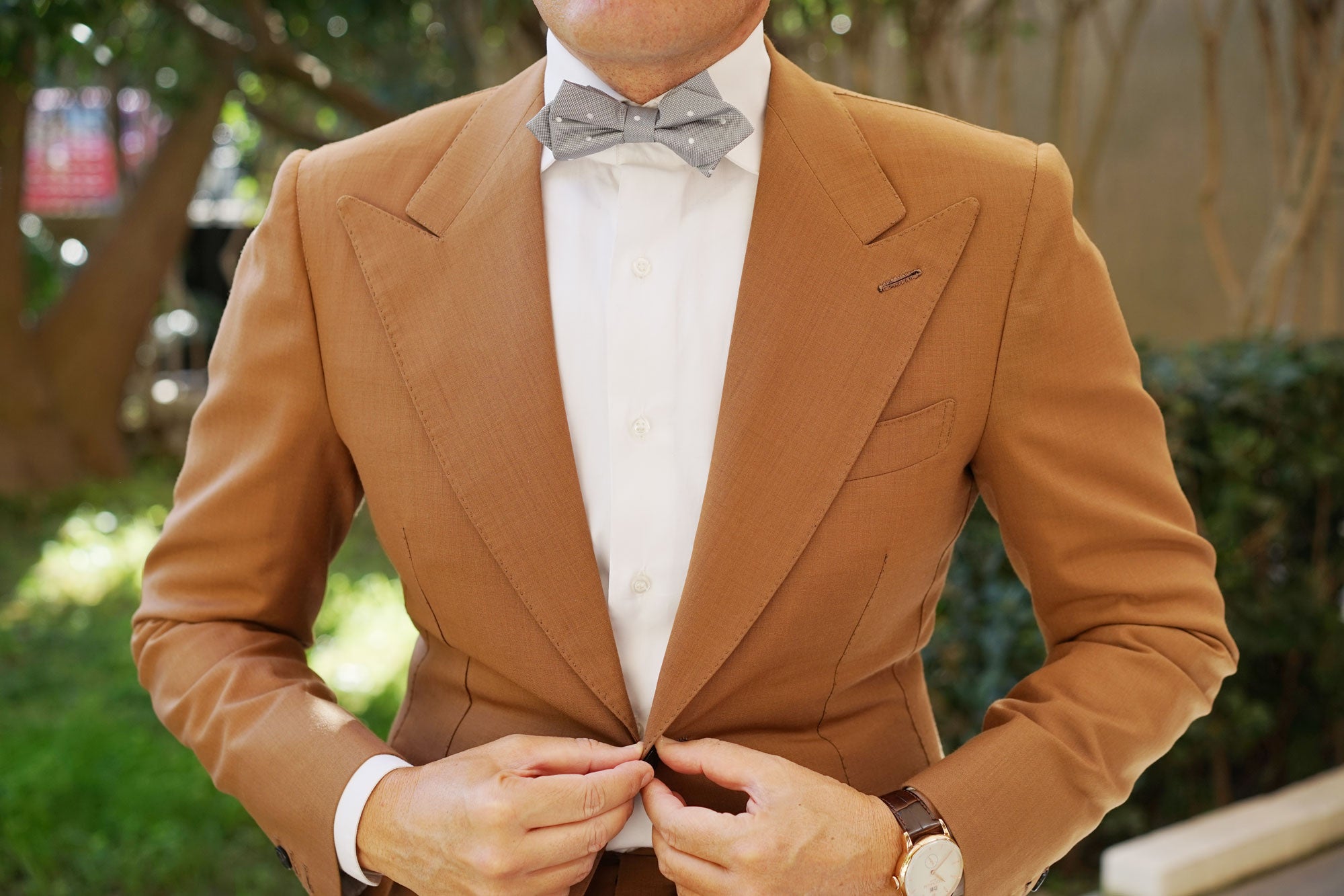 Grey with White Polka Dots Diamond Bow Tie