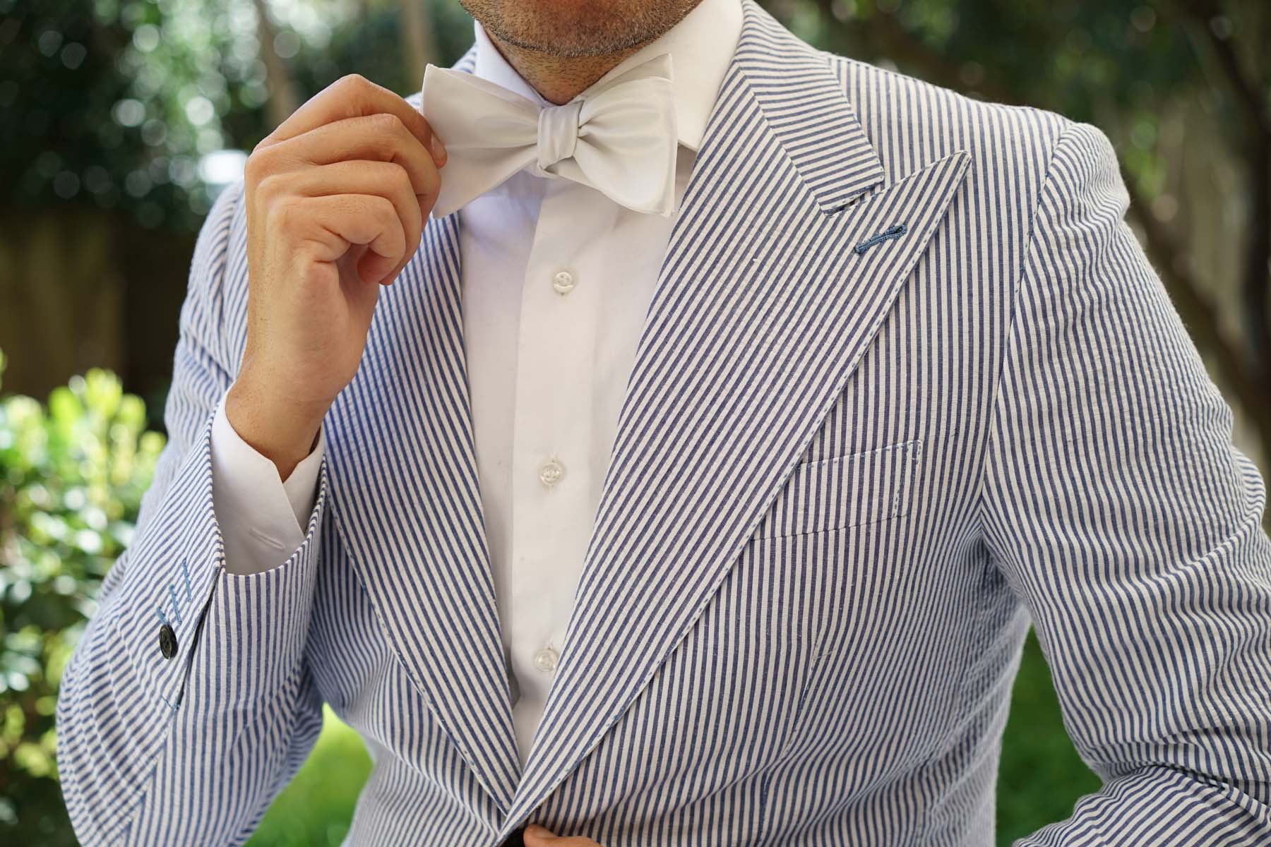 White Satin Self Tie Bow Tie