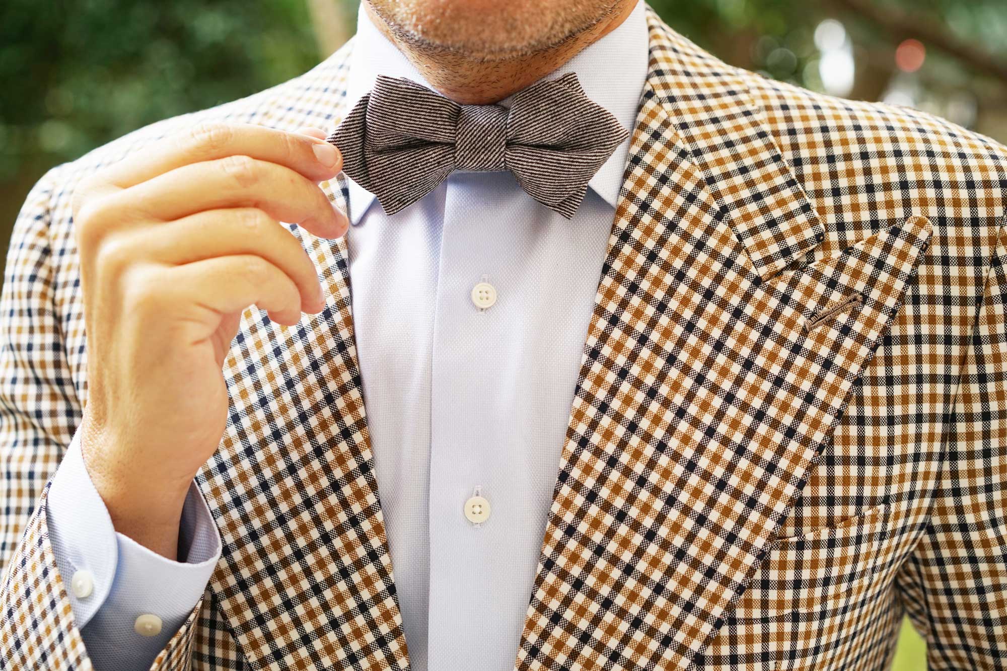 Black & White Twill Stripe Linen Diamond Bow Tie