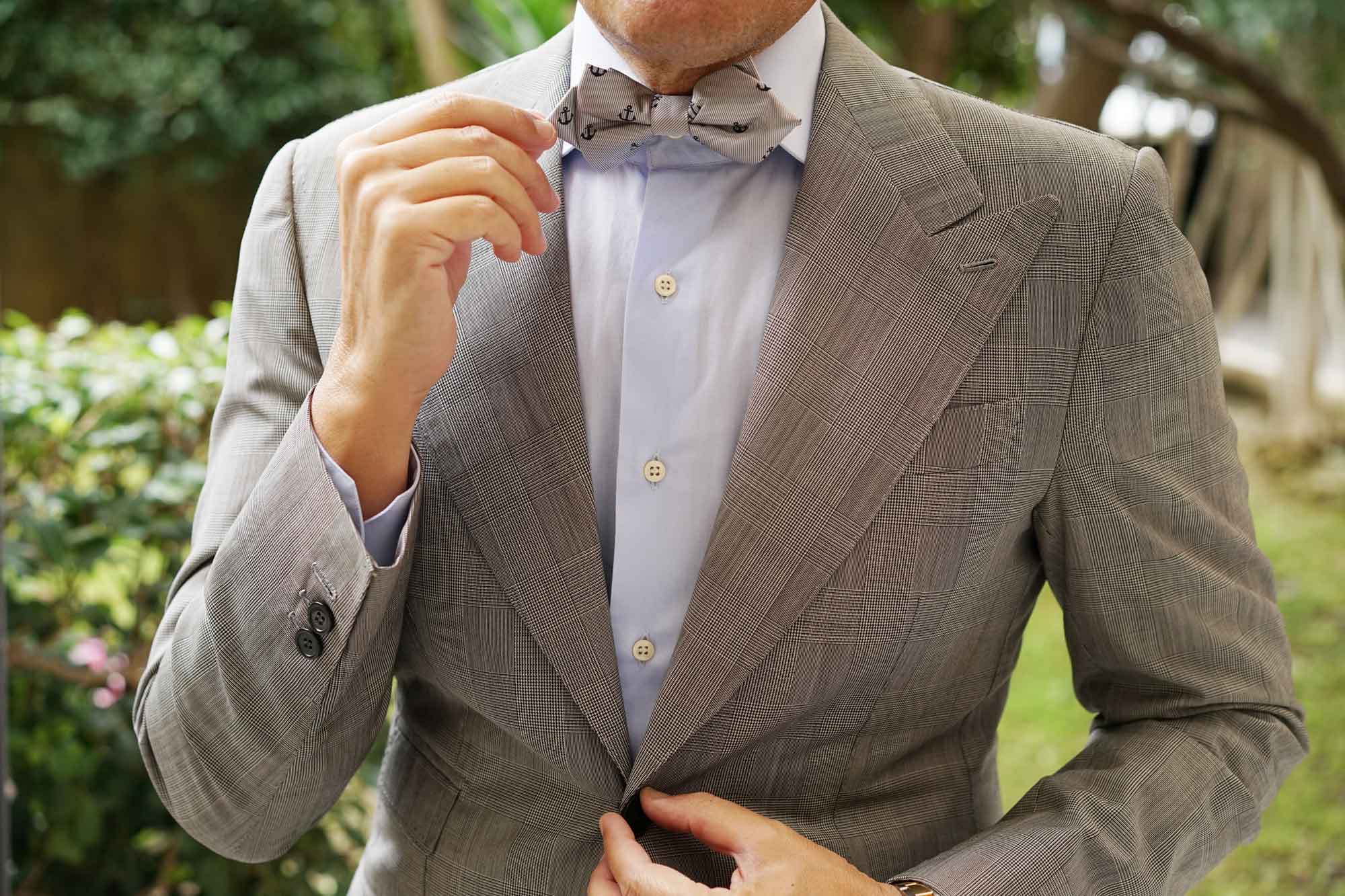 The OTAA Light Grey with Navy Blue Anchors Diamond Bow Tie