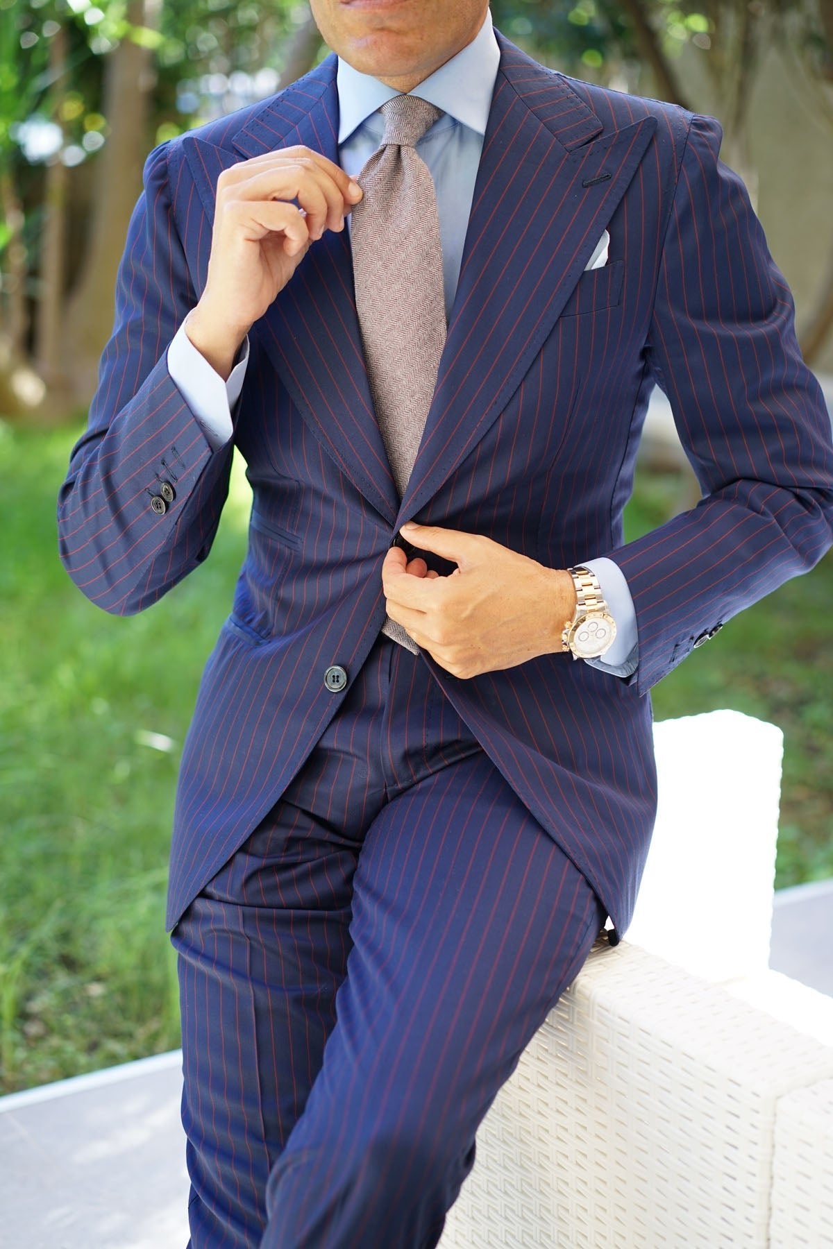 Brown Herringbone Linen Necktie