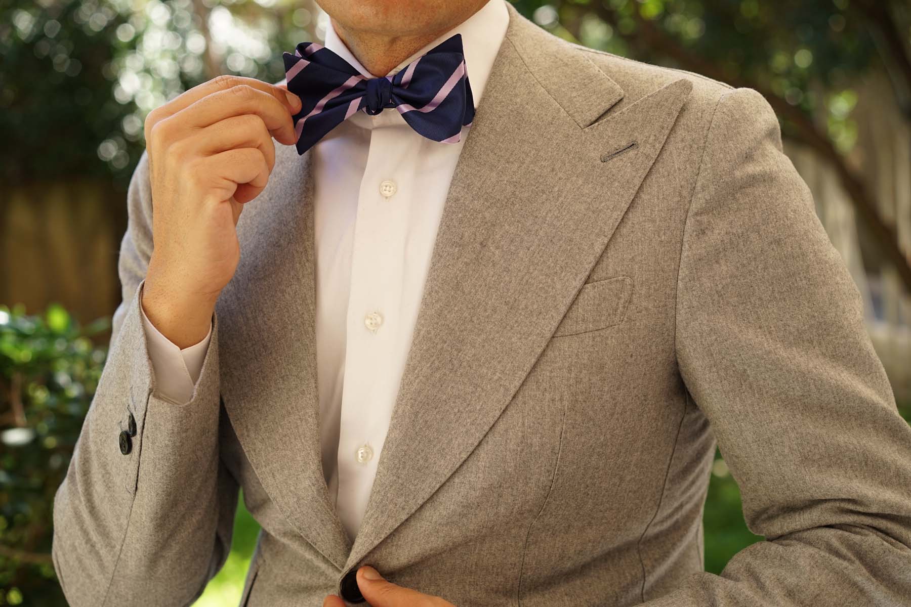 Navy Blue with Lavender Purple Stripes Self Tie Bow Tie