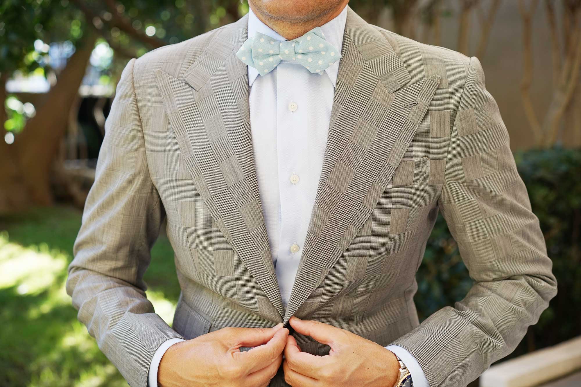 Light Blue Linen Polka Dot Diamond Bow Tie