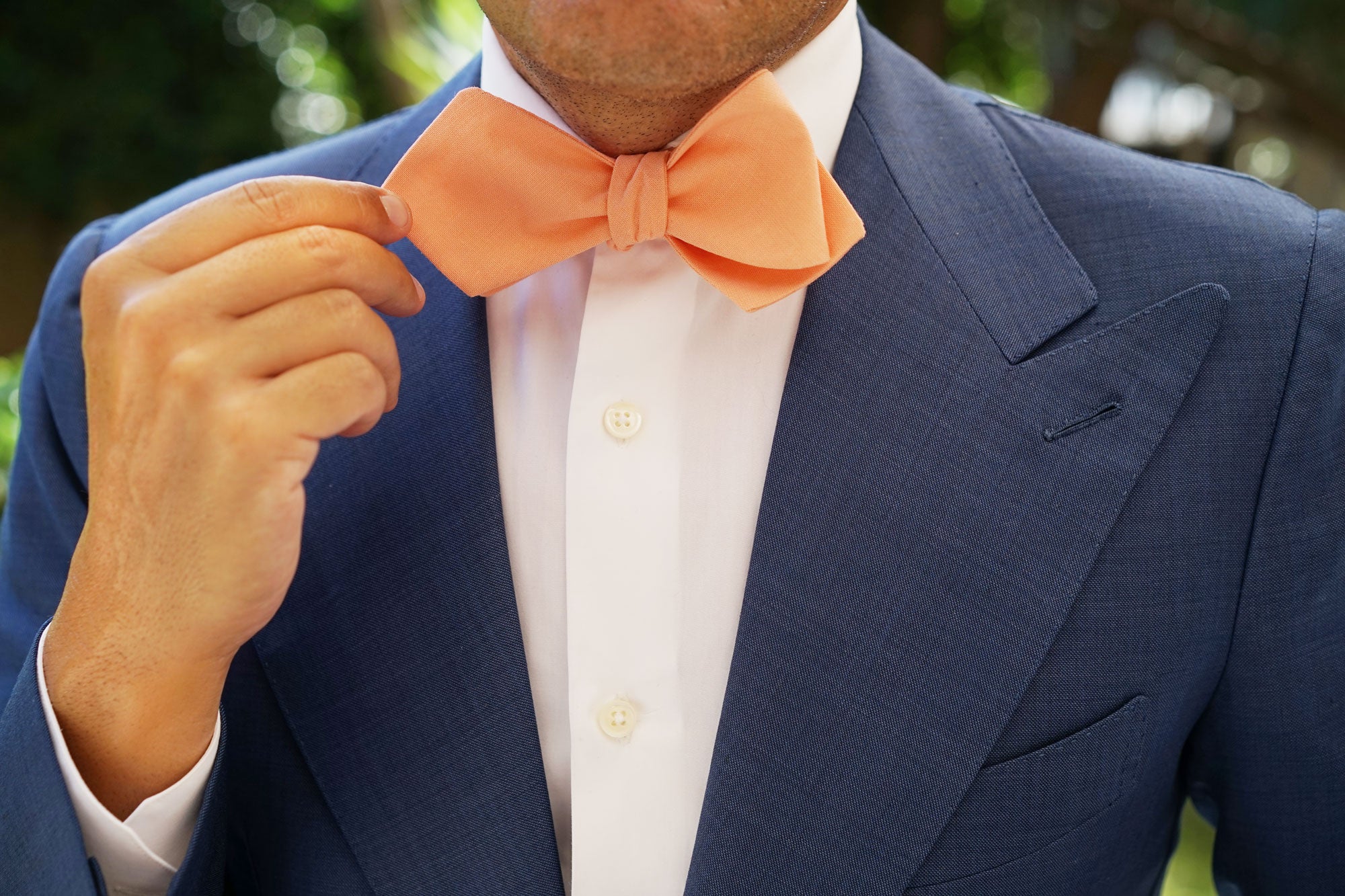 Coral Pink Linen Self Tie Diamond Tip Bow Tie