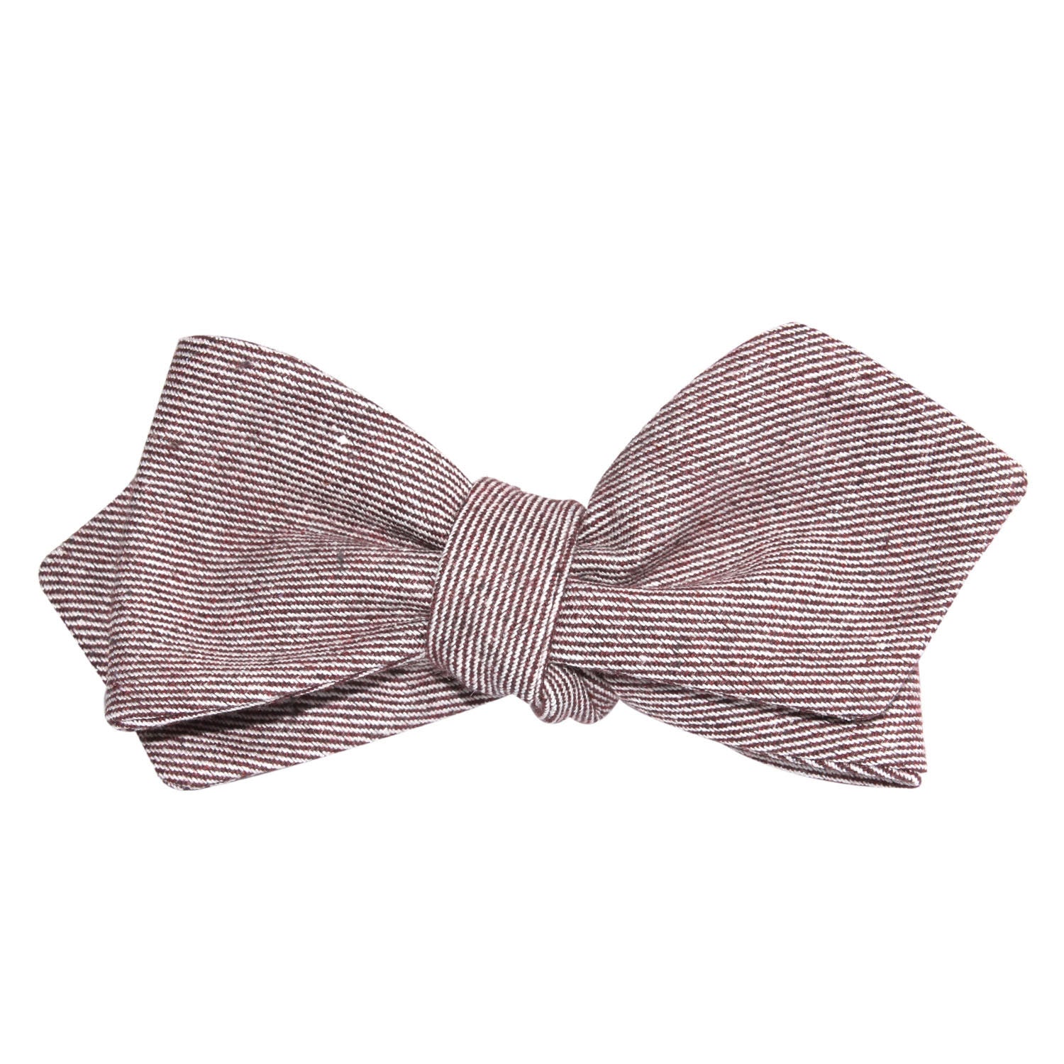 Brown & White Twill Stripe Linen Self Tie Diamond Tip Bow Tie