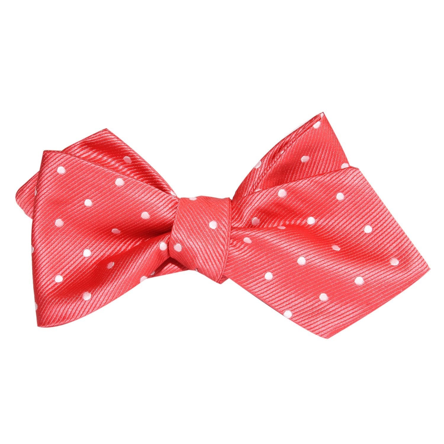 Coral Pink with White Polka Dots Self Tie Diamond Tip Bow Tie