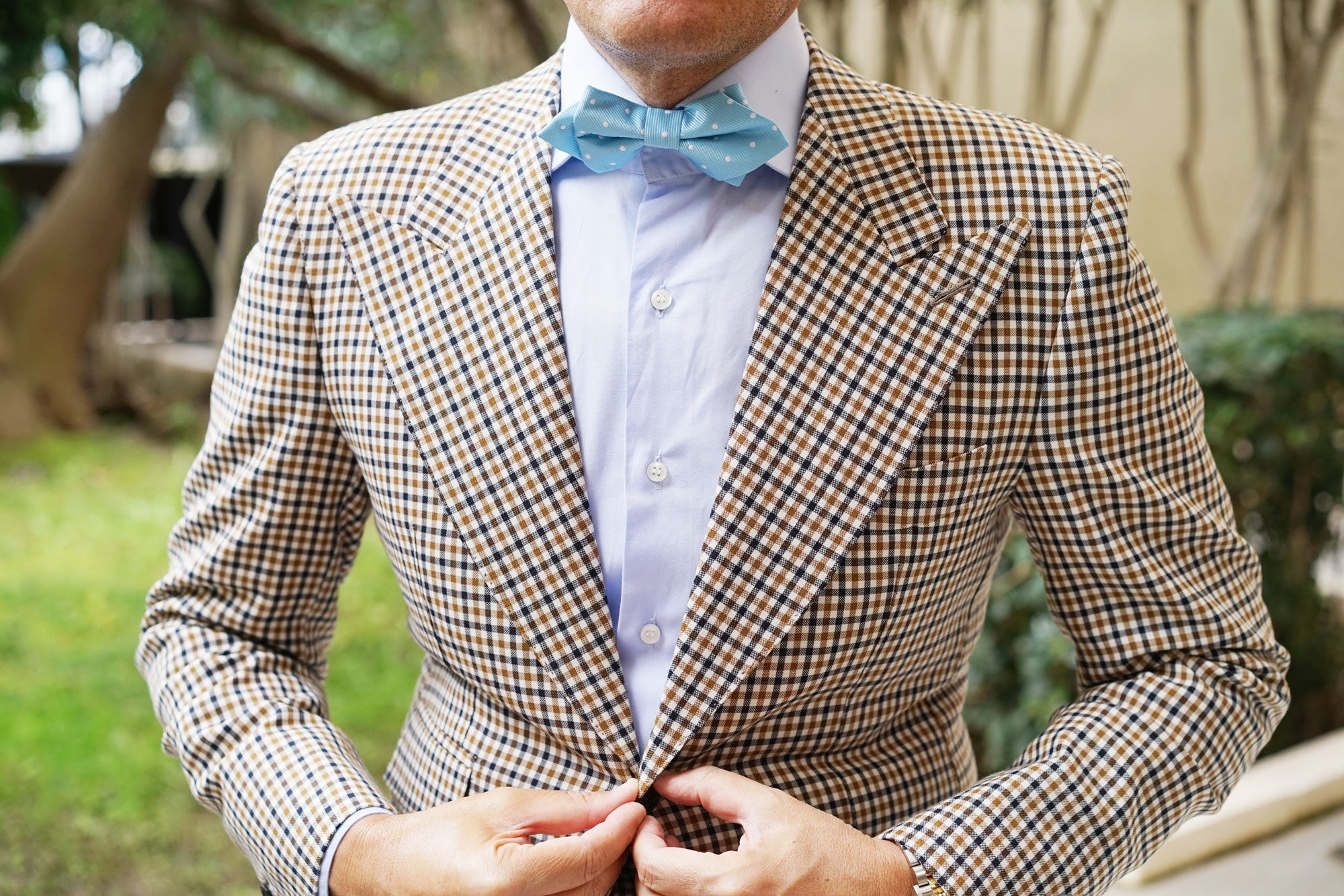 Sky Blue with White Polka Dots Diamond Bow Tie