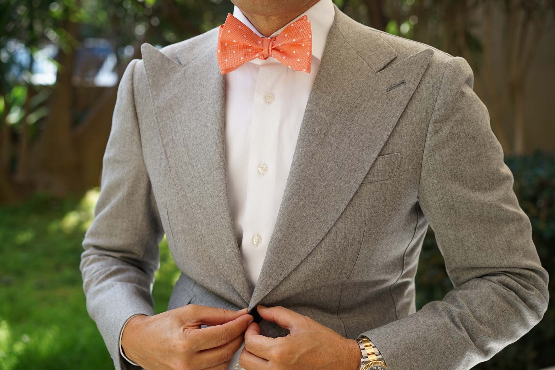 Coral Orange with White Polka Dots Self Tie Bow Tie