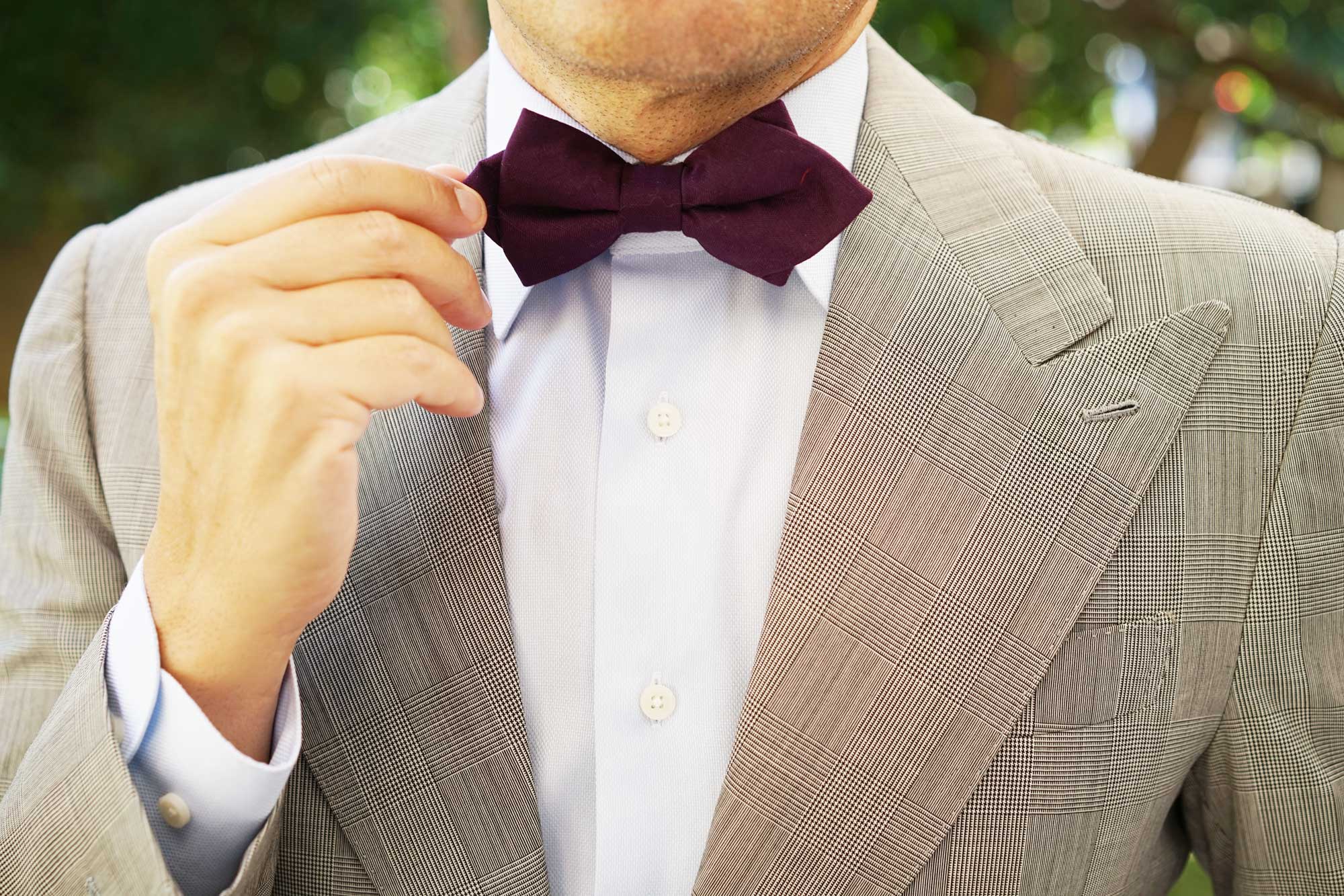 Purple Plum Slub Linen Diamond Bow Tie