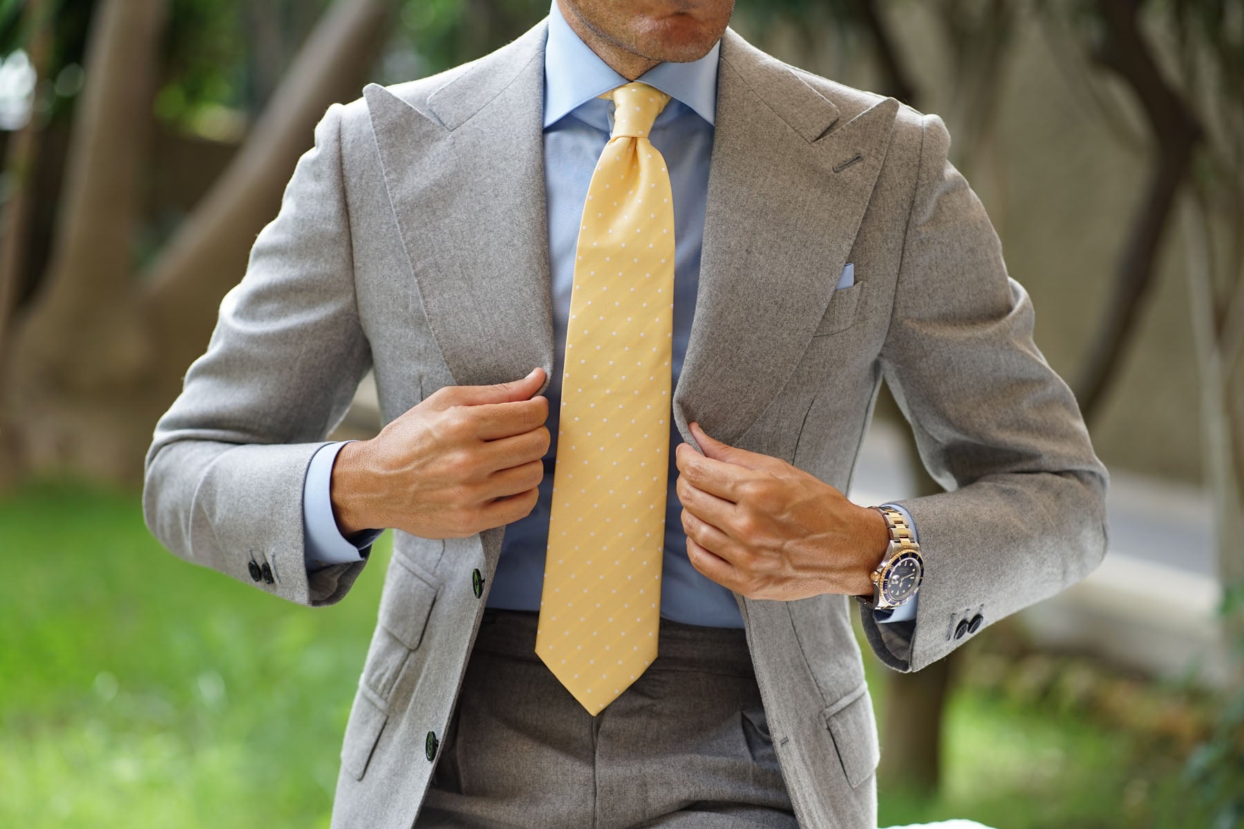 Yellow with White Polka Dots Necktie