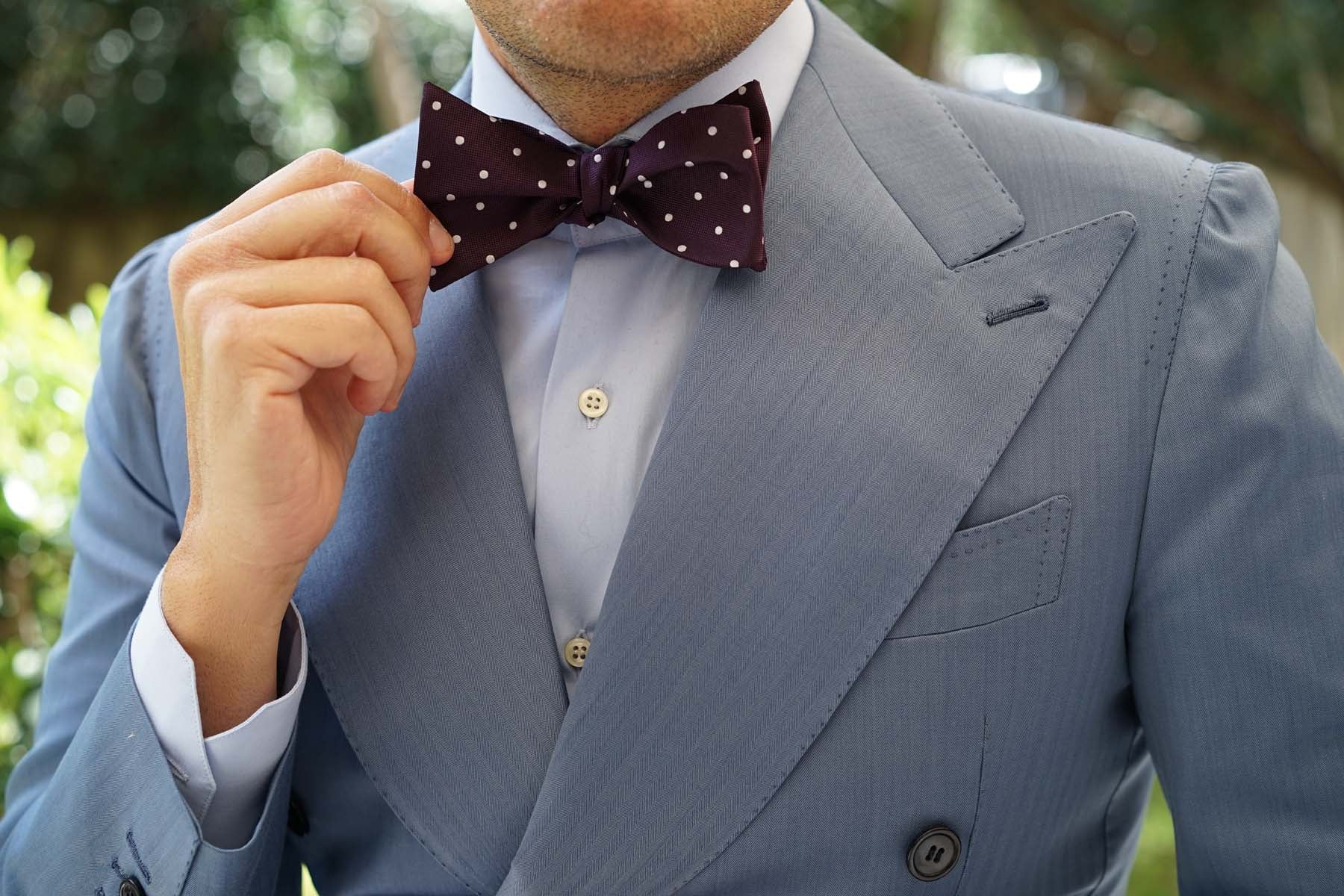 Eggplant Plum Purple with White Polka Dots Self Tie Bow Tie