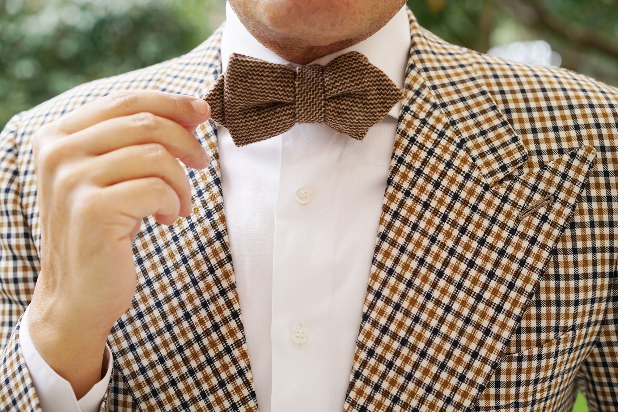 Espresso Brown Zigzag Wool Diamond Bow Tie