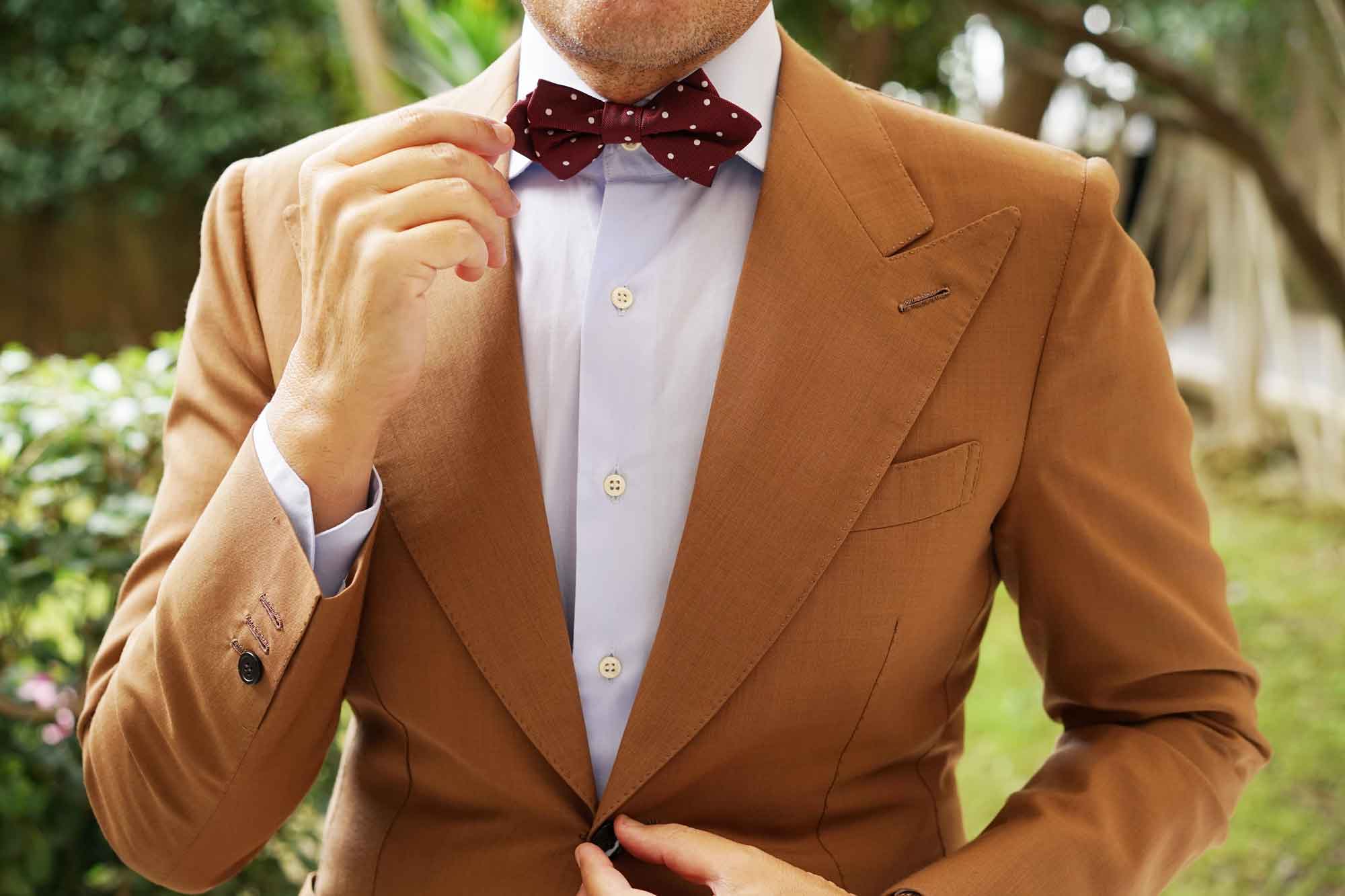 Mahogany Maroon with White Polka Dots Diamond Bow Tie