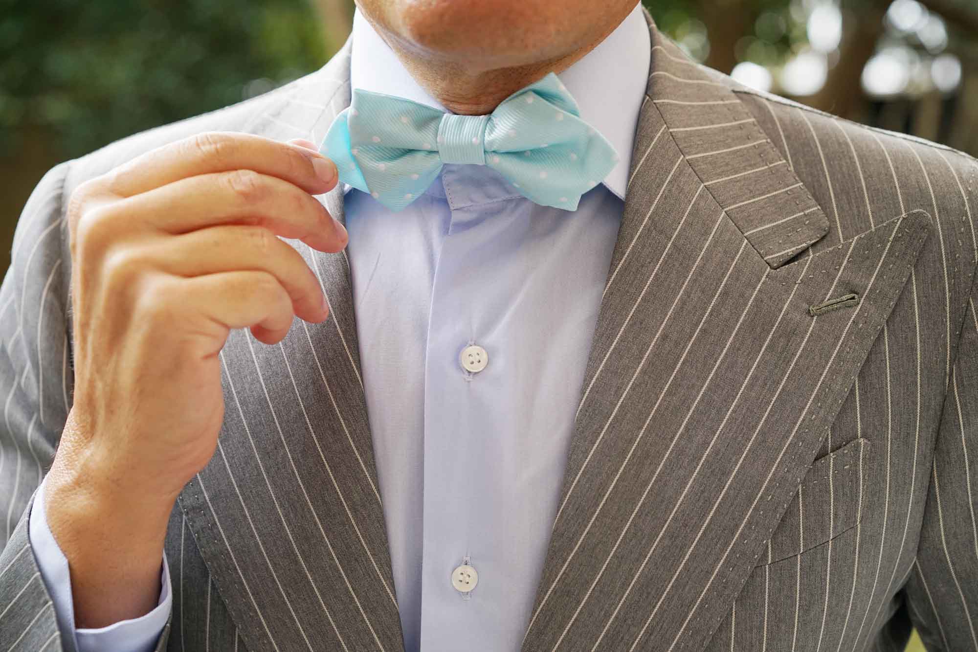 The OTAA Mint Blue with White Polka Dots Diamond Bow Tie