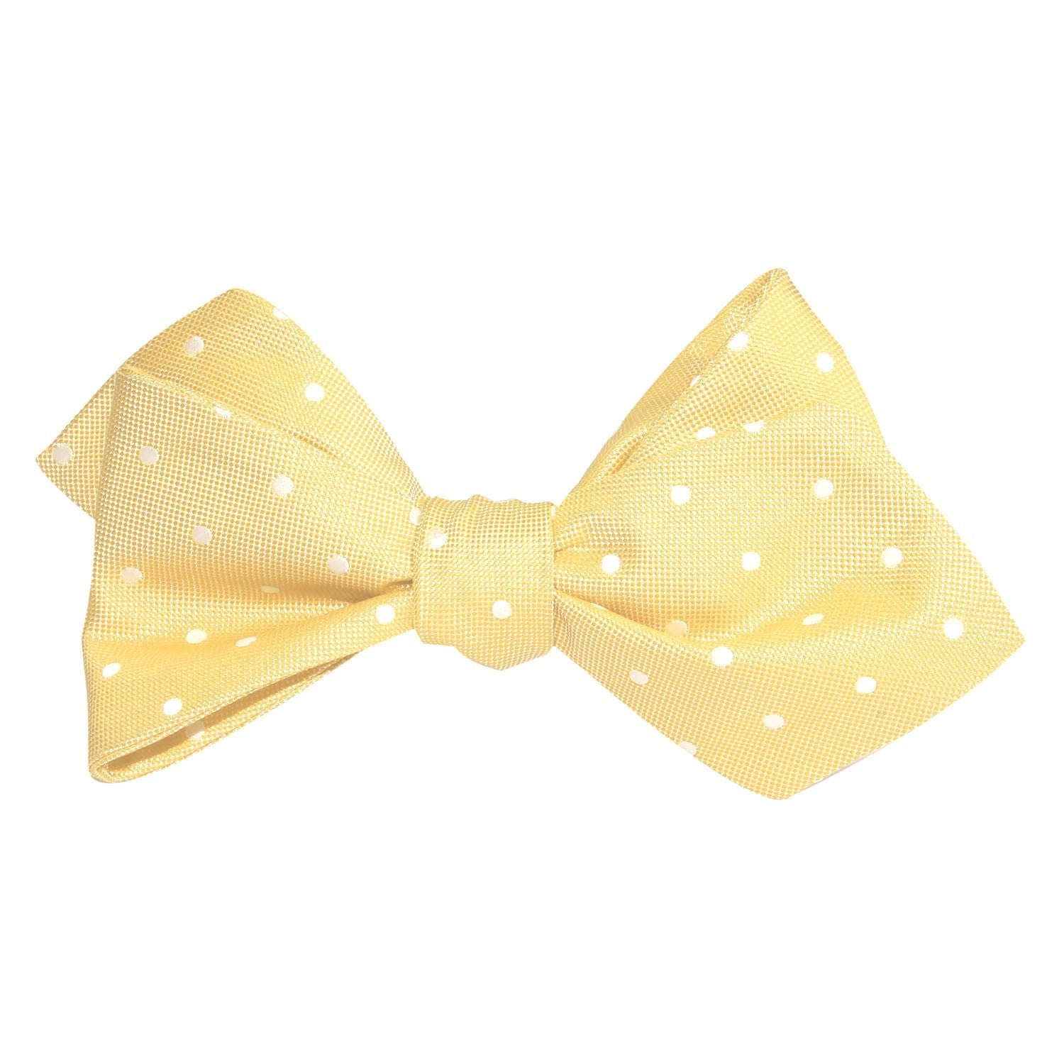 Yellow with White Polka Dots Self Tie Diamond Tip Bow Tie