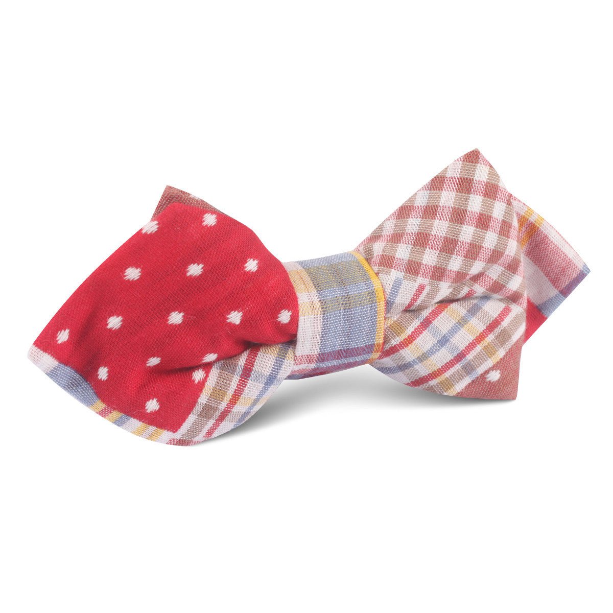 Plaid Red Gingham Cotton Polka Dot Diamond Bow Tie