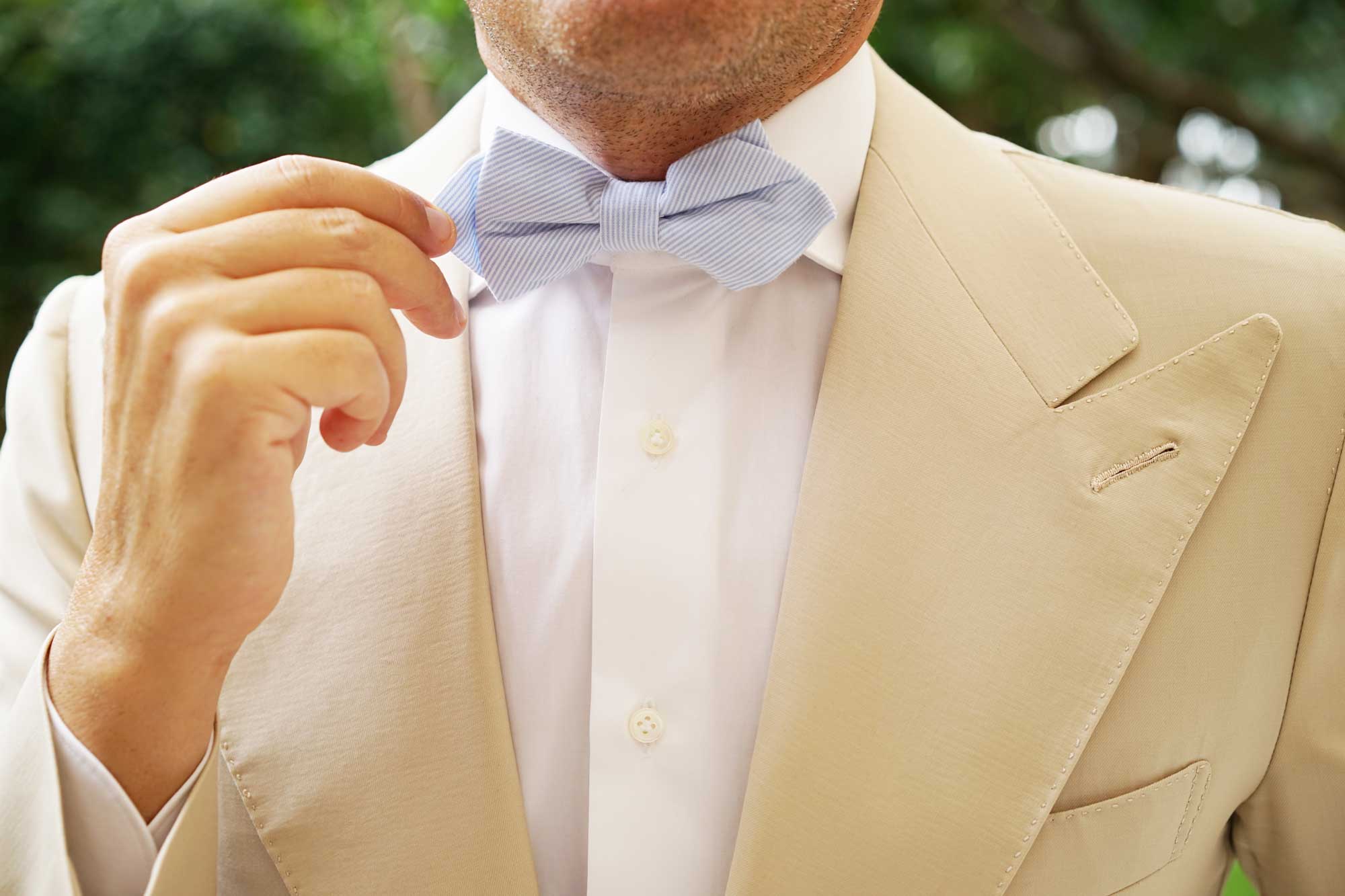 Light Blue and White Pinstripes Cotton Diamond Bow Tie