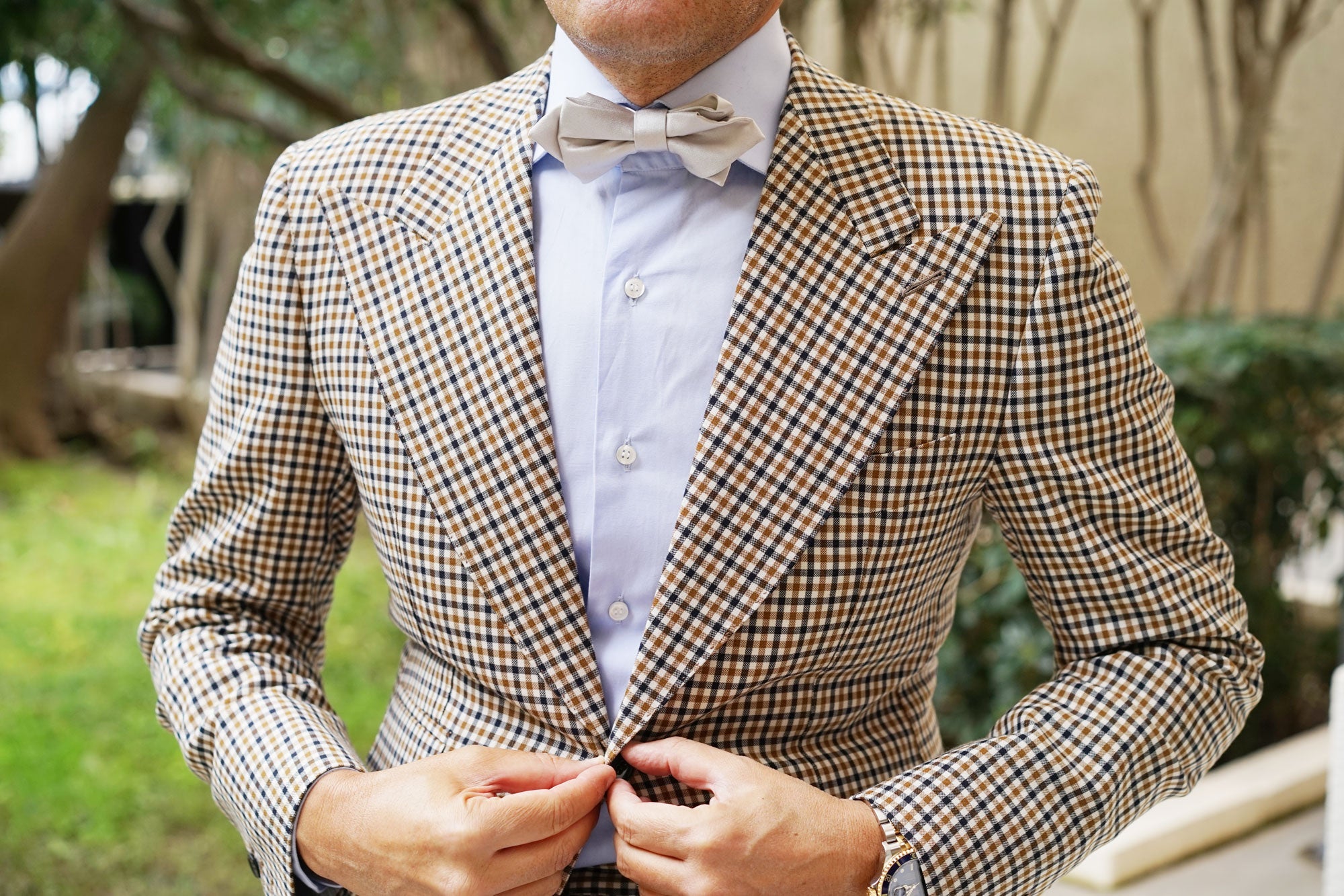 Light Grey Satin Diamond Bow Tie