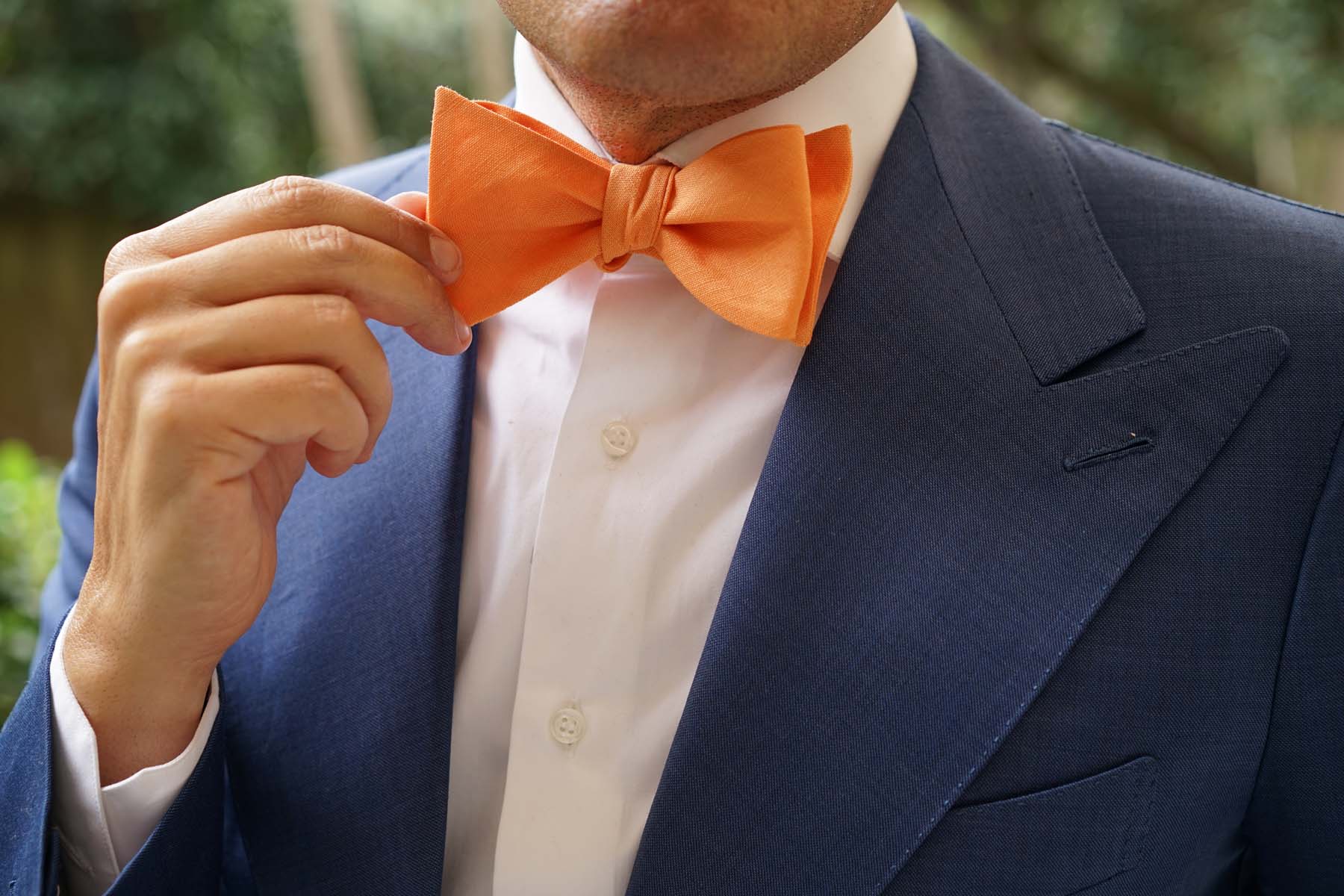 Orange Amber Slub Linen Self Tie Bow Tie