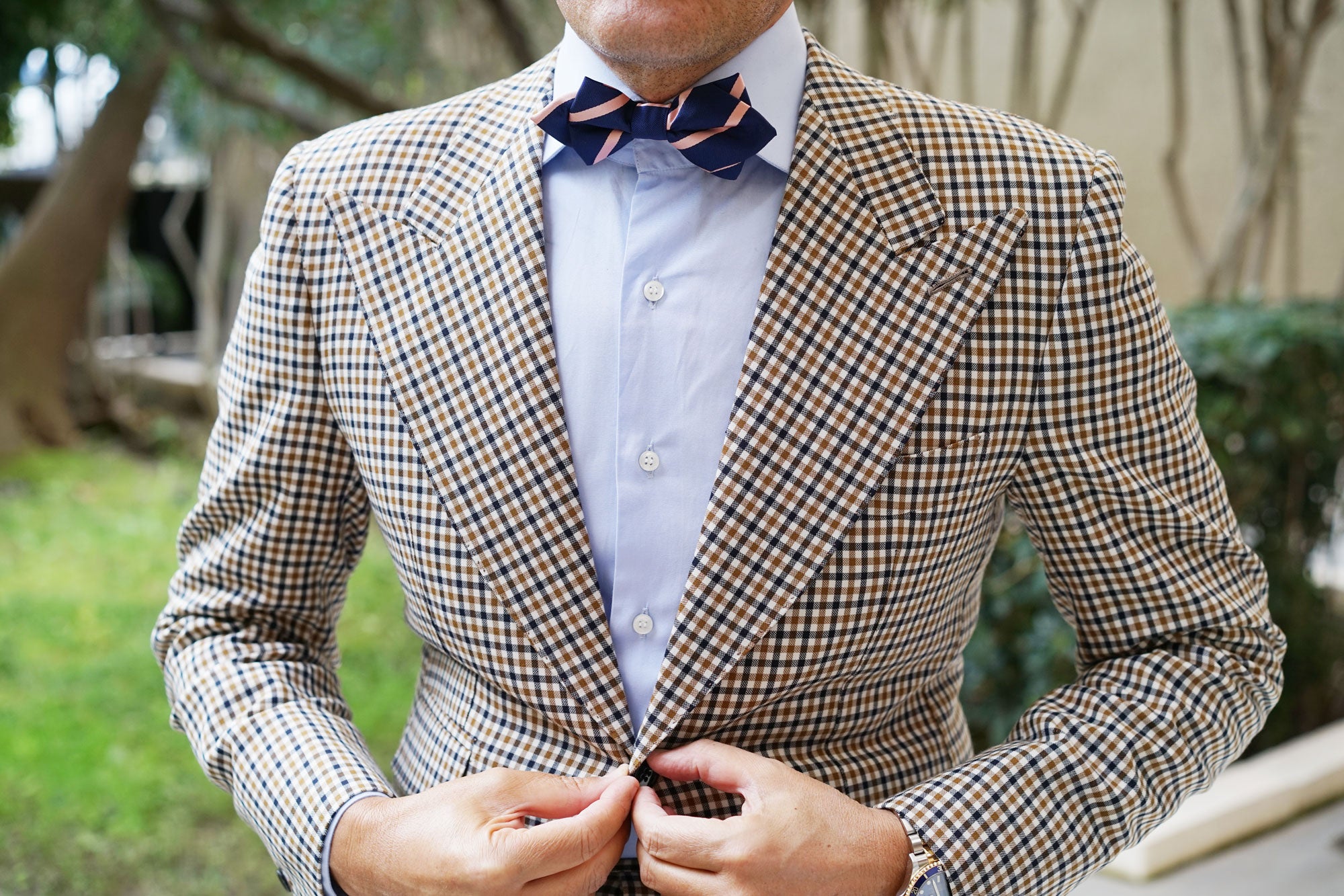 Navy Blue with Peach Stripe Diamond Bow Tie