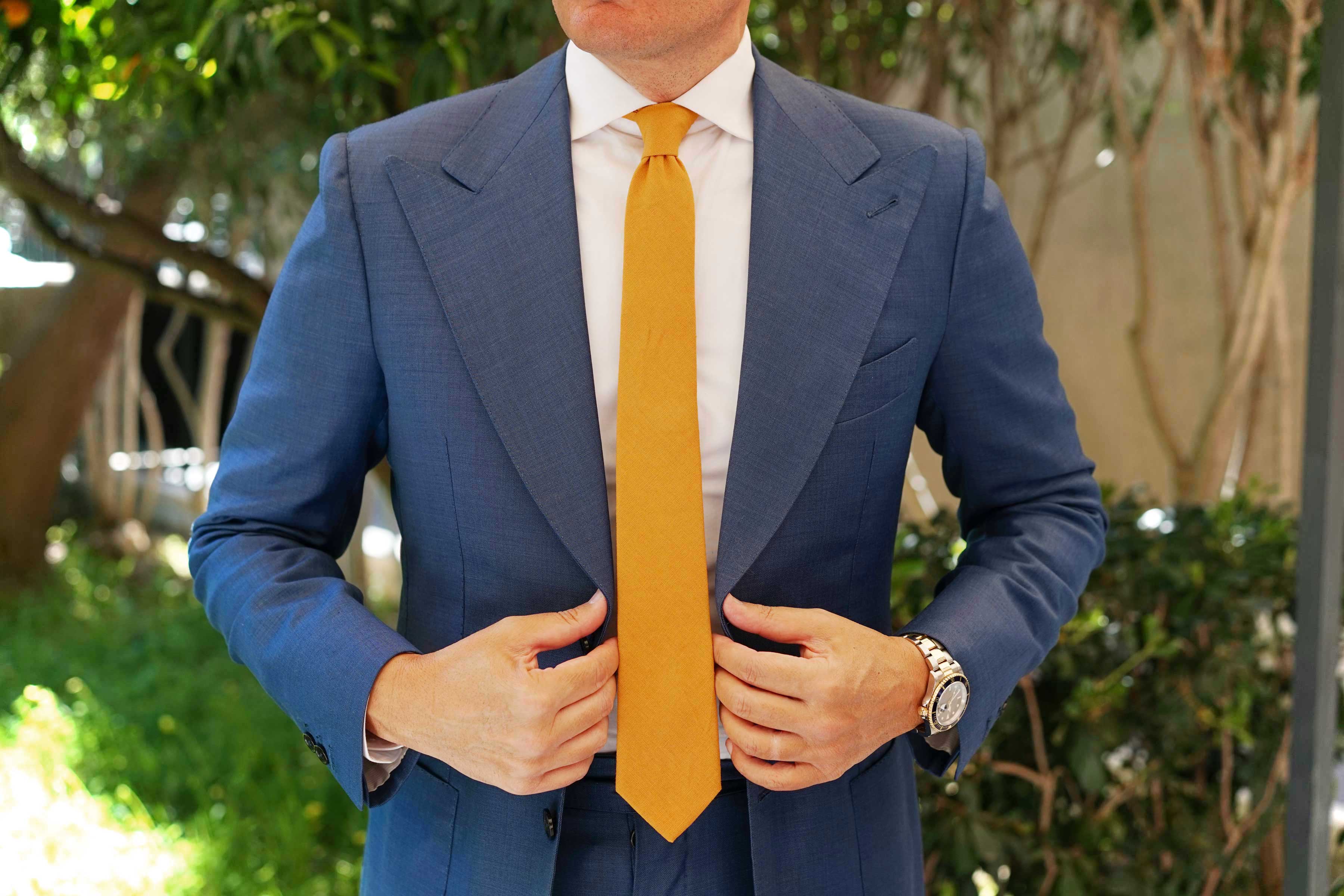 Mustard Yellow Slub Linen Skinny Tie