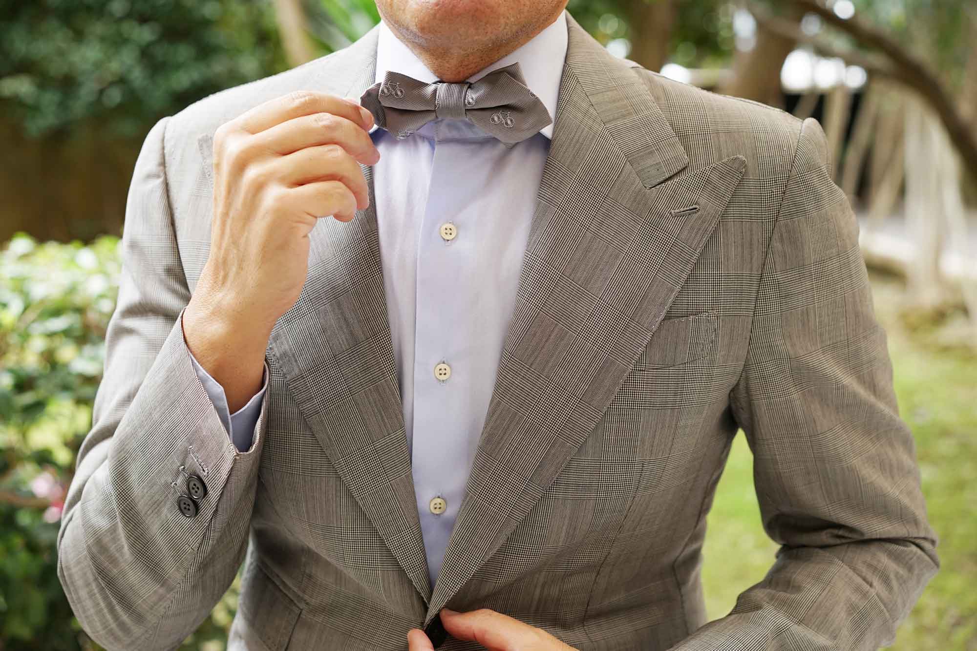 Grey with White French Bicycle Diamond Bow Tie