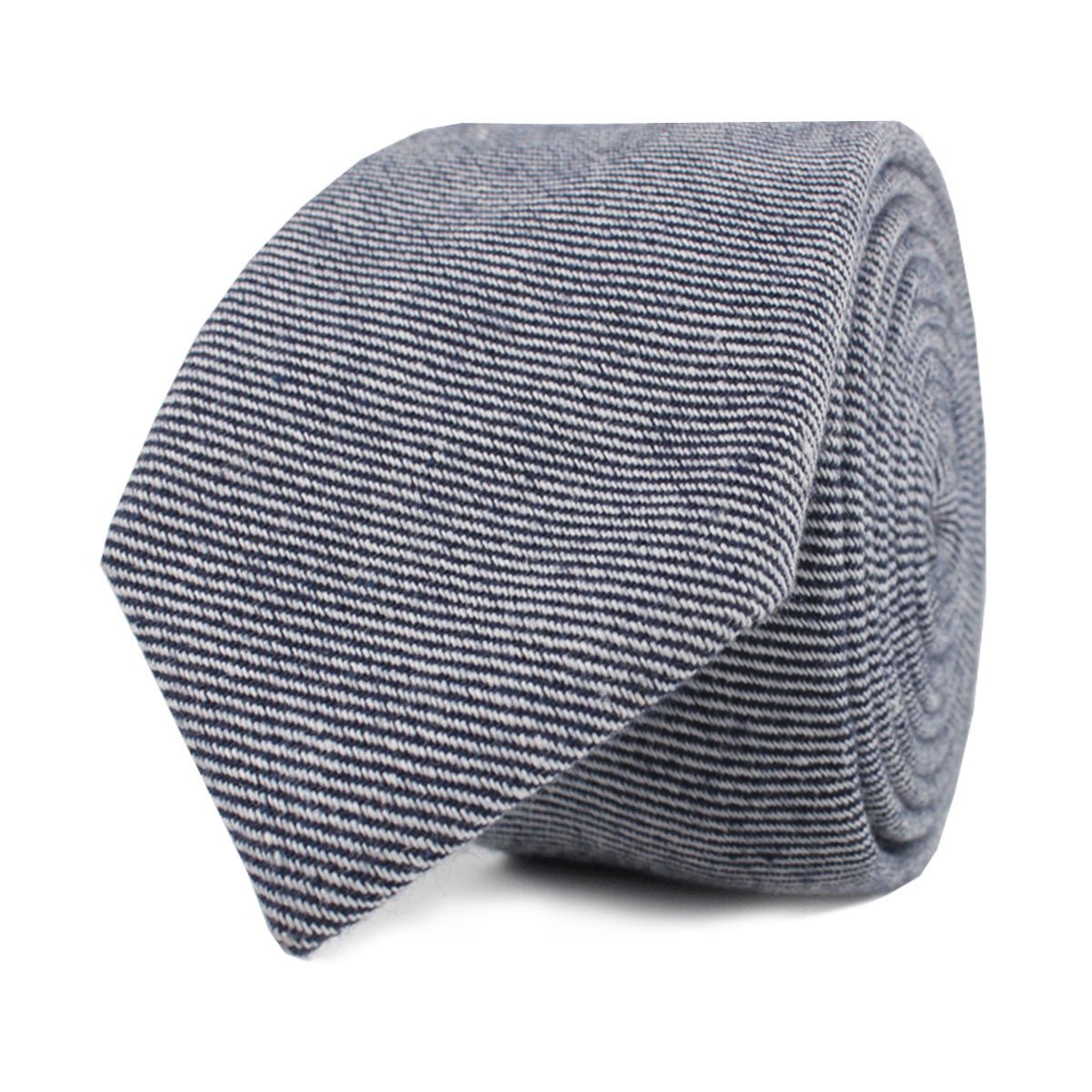 Navy Blue & White Twill Stripe Linen Skinny Tie