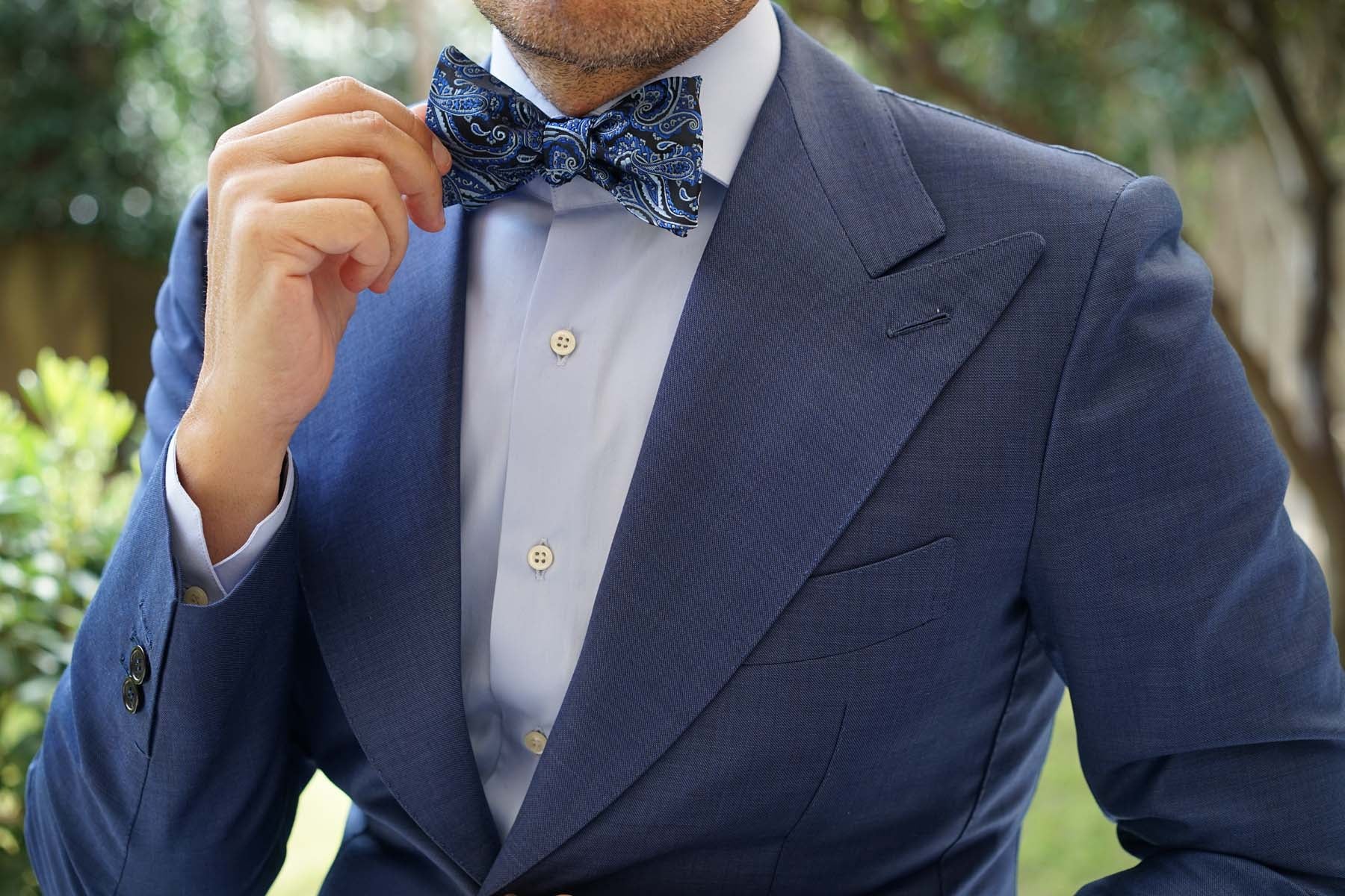 Paisley Black and Blue Bow Tie Untied