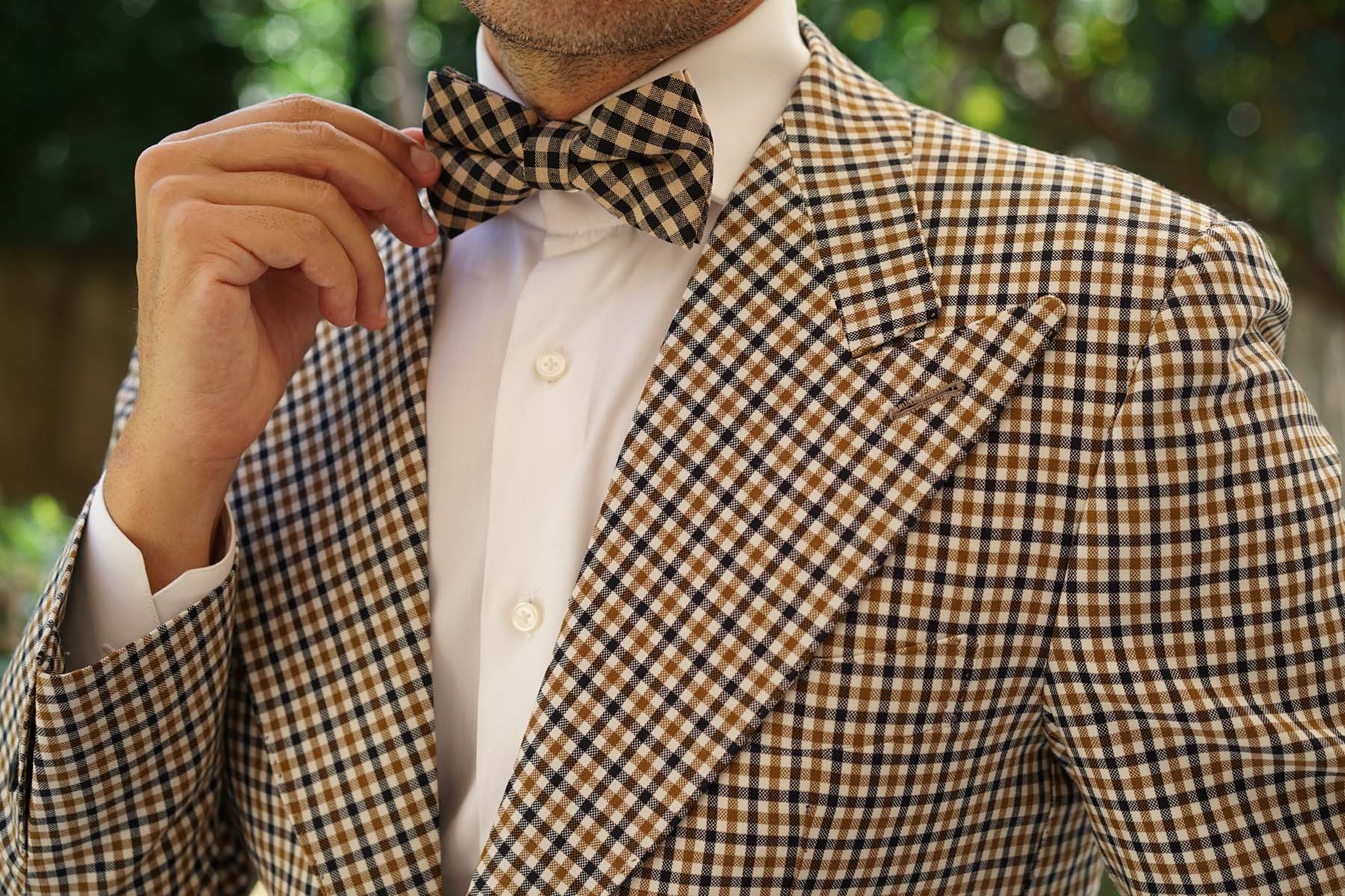 Khaki Black Gingham Blend Bow Tie