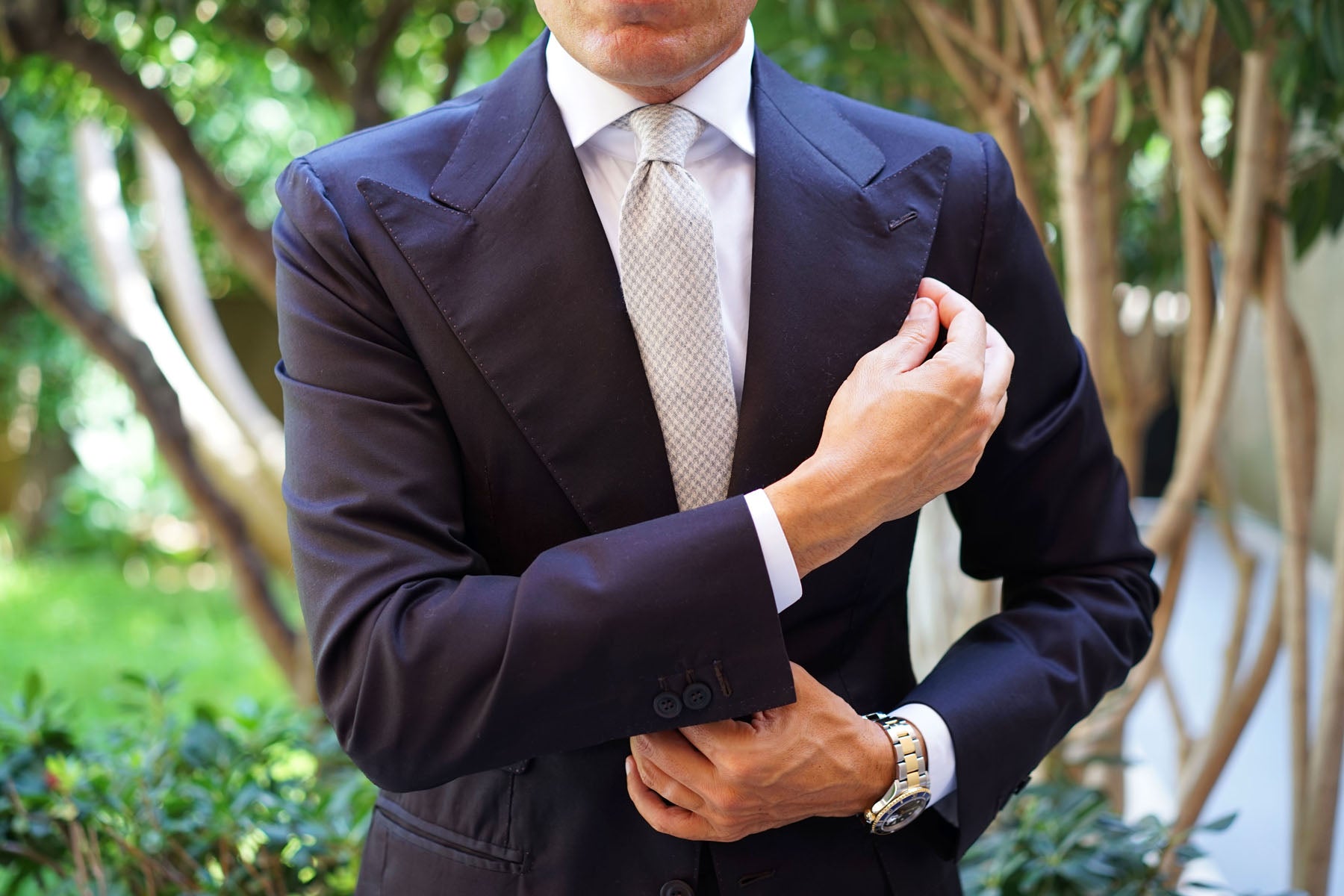 Gray Houndstooth Khaki Linen Tie