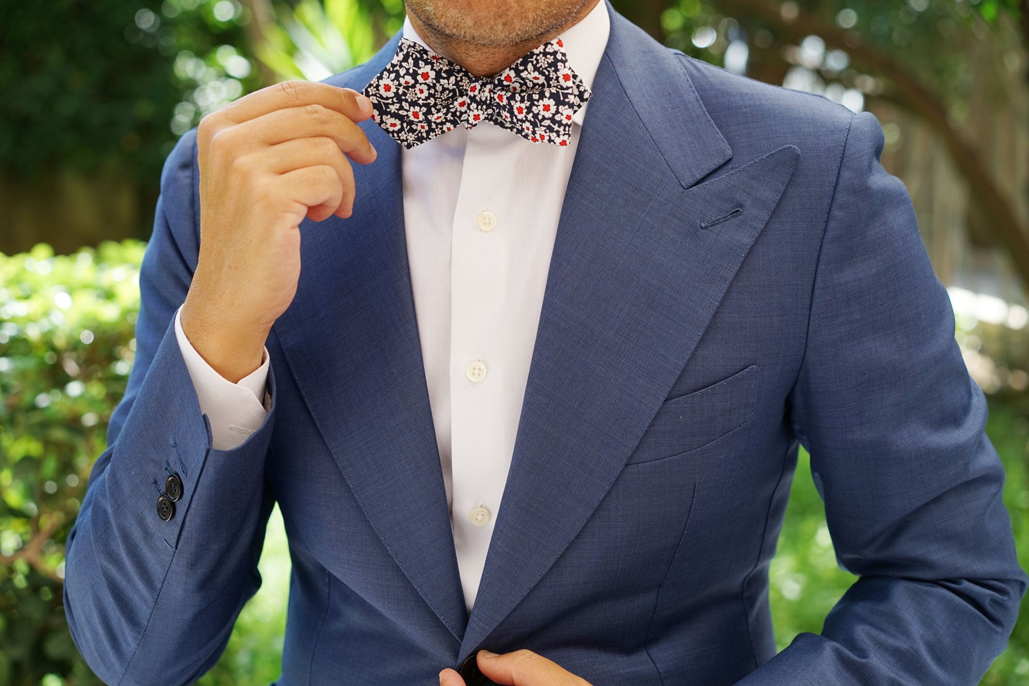 New York Navy Floral Diamond Self Bow Tie