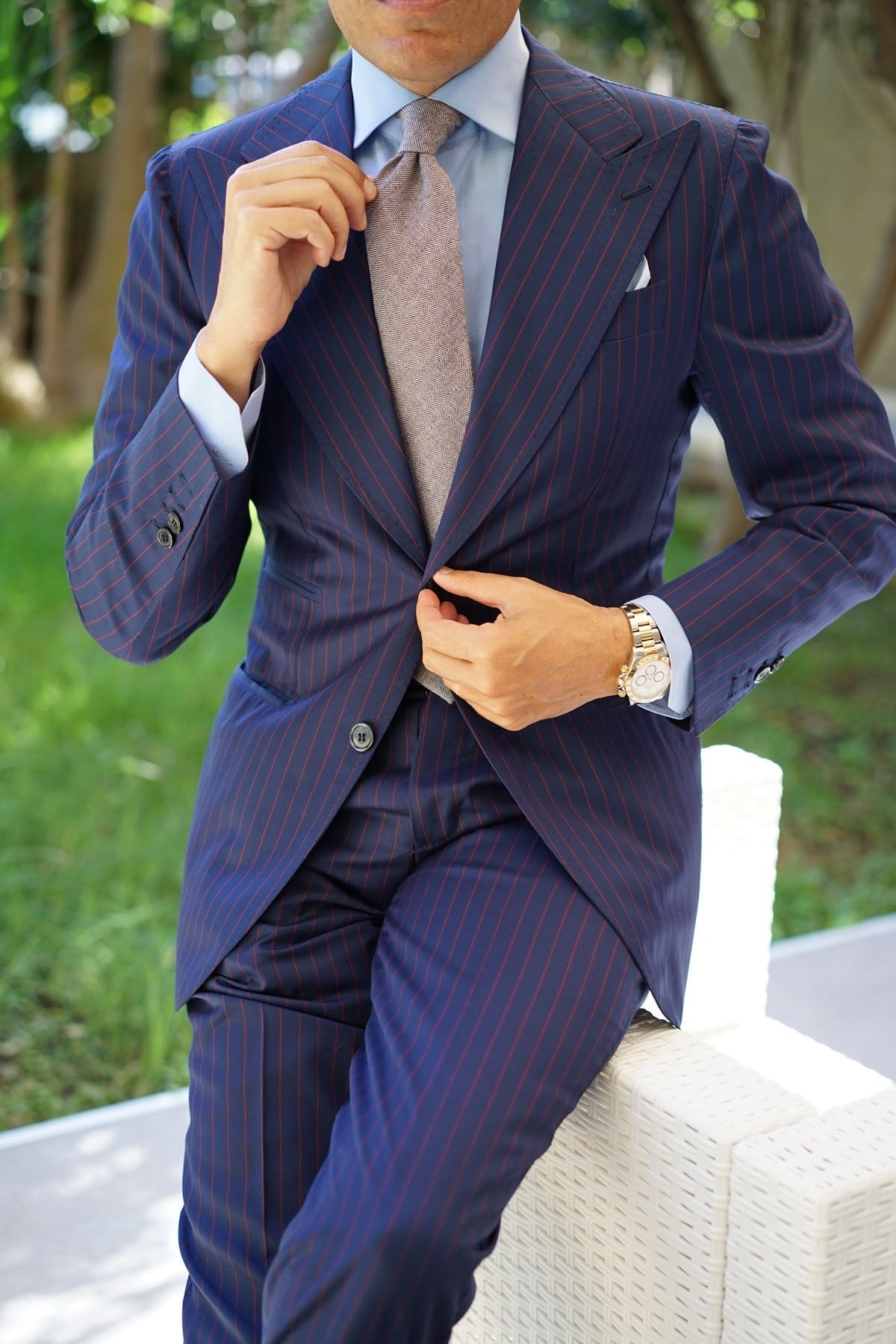 Brown Herringbone Linen Necktie