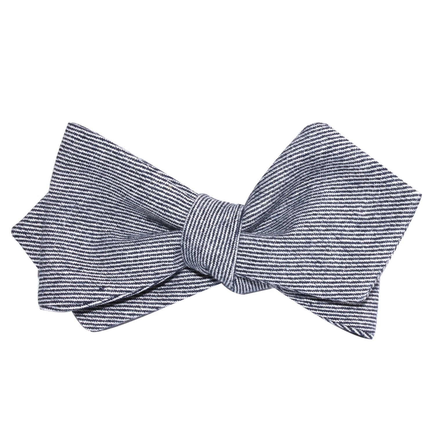 Navy Blue & White Twill Stripe Linen Self Tie Diamond Tip Bow Tie