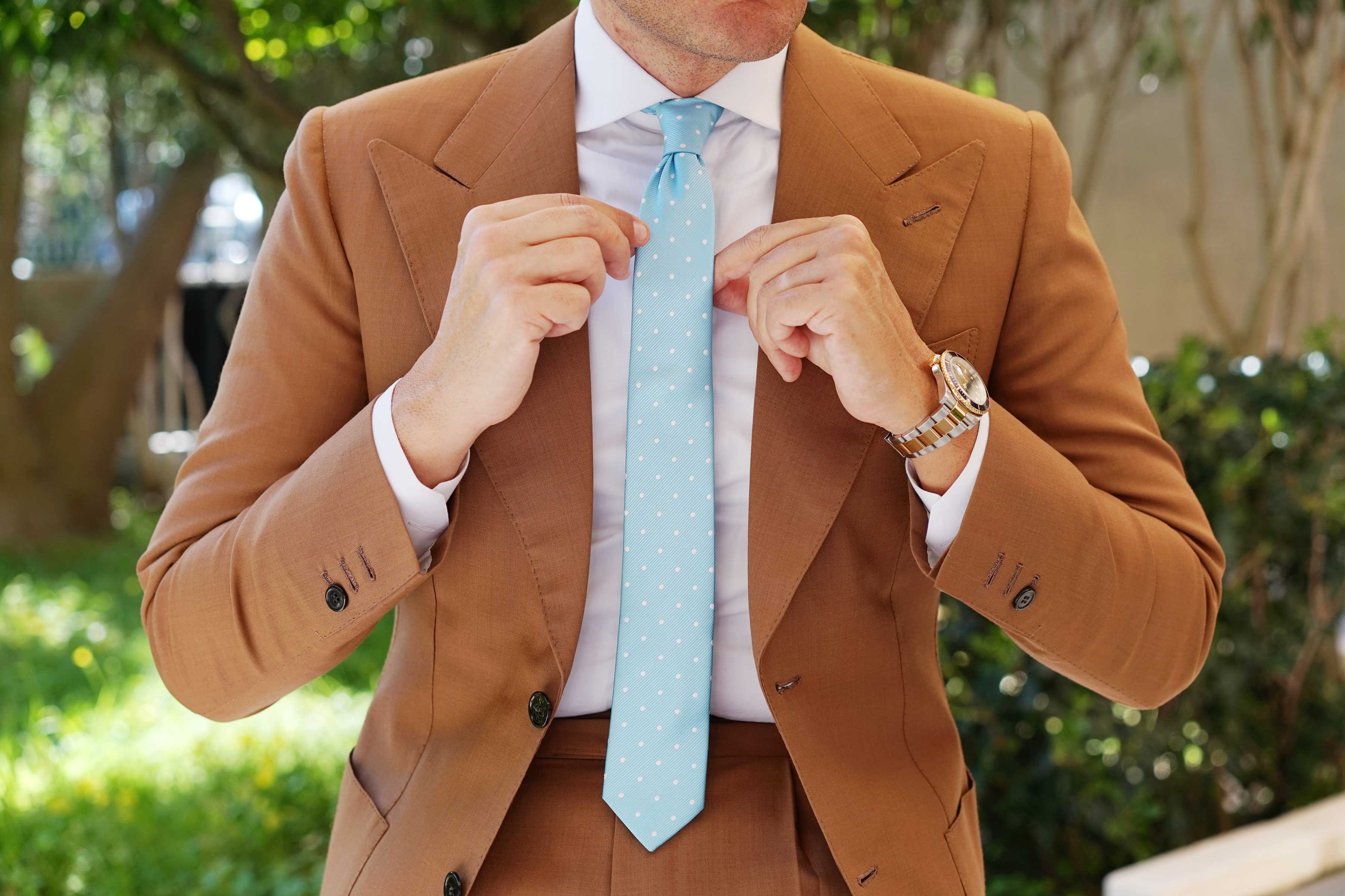 Sky Blue with White Polka Dots Skinny Tie