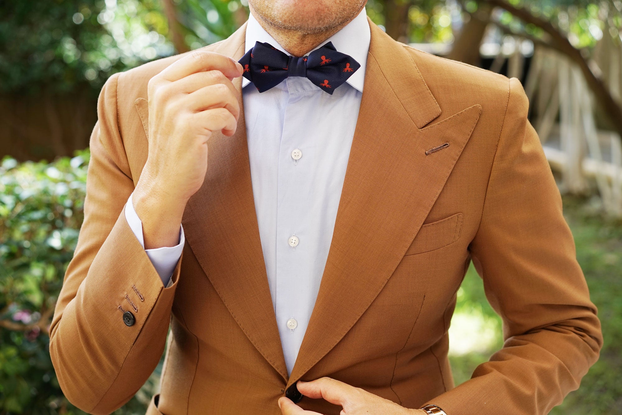 Caribbean Coral Octopus Diamond Bow Tie